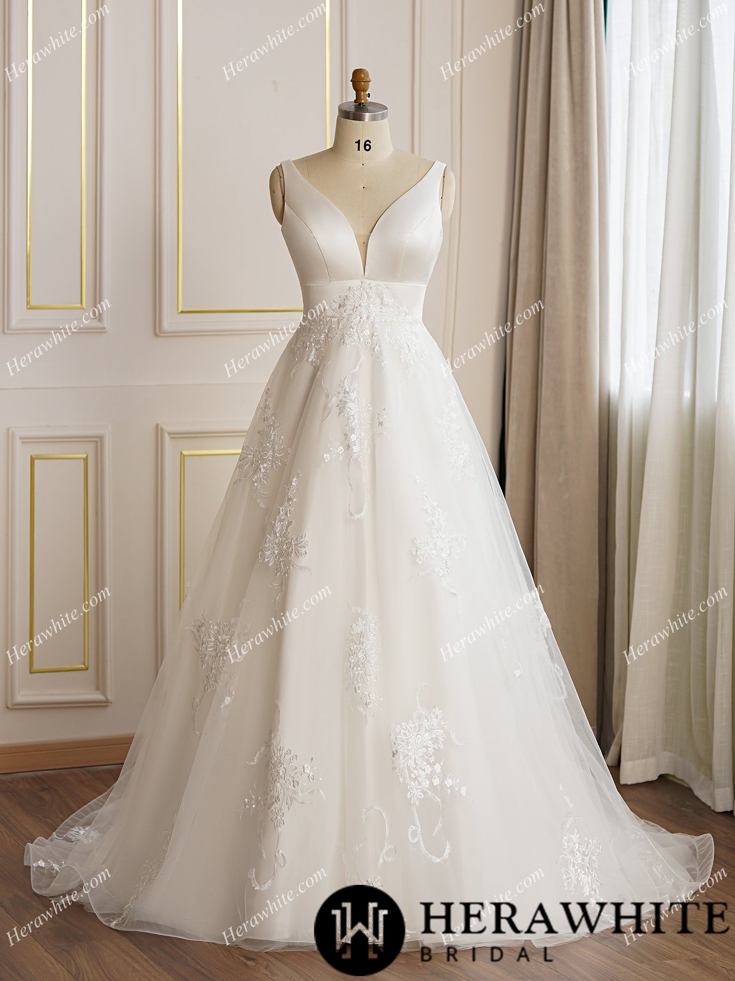 Simply V-Neck A-line Satin Wedding Dress