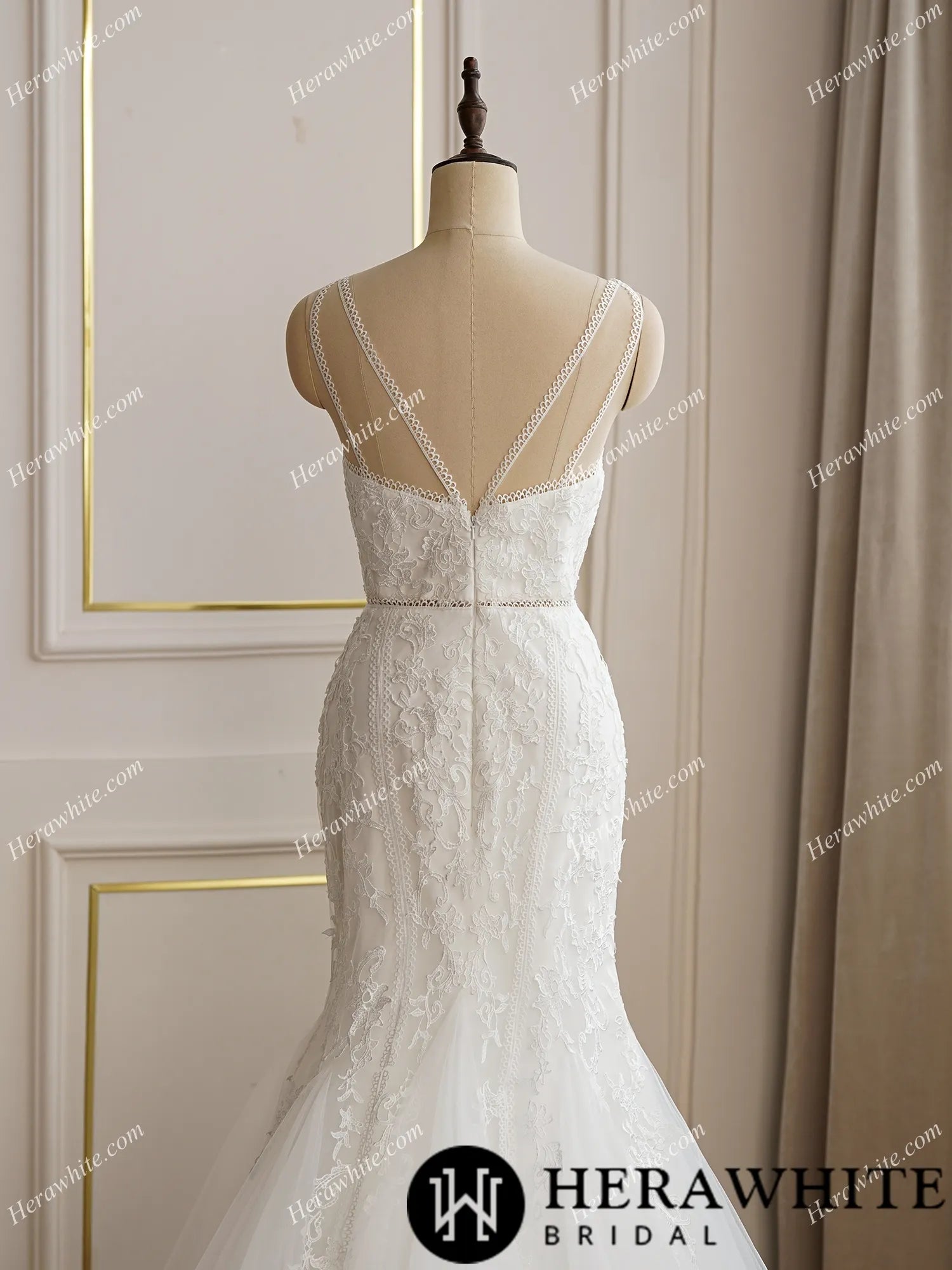 Spaghetti Lace Strap Mermaid Wedding Dress
