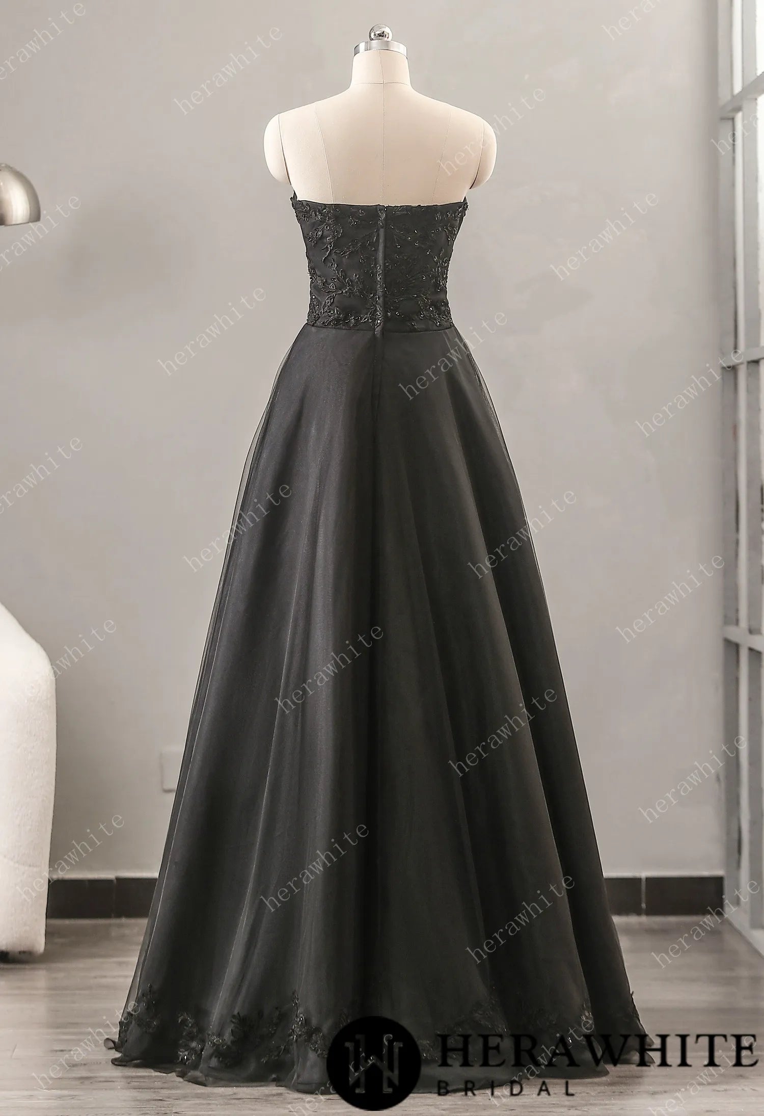 Black Strapless Wedding Dress with Sweetheart Neckline