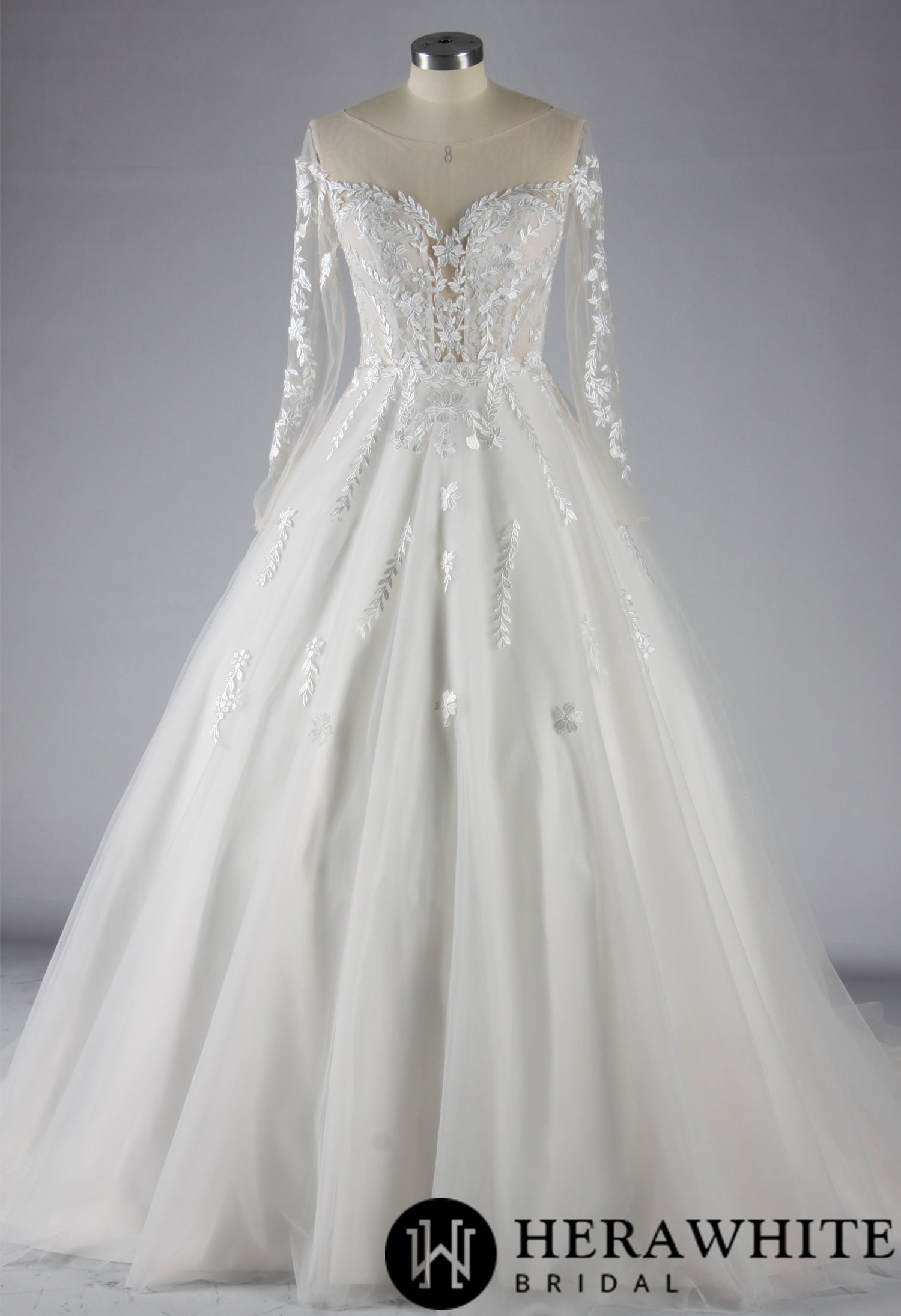 Elegant Illusion Long Sleeve Lace A-Line Wedding Dress