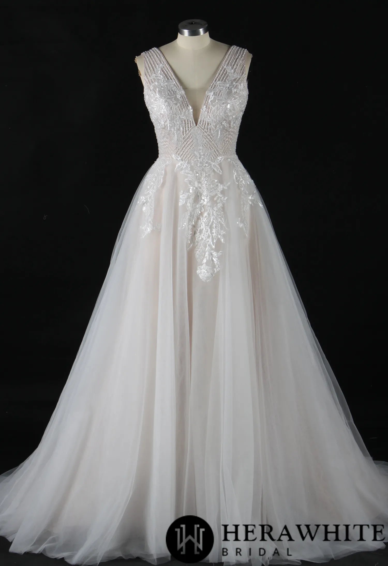 Glamorous Beading V-Neck Ballgown Wedding Dress