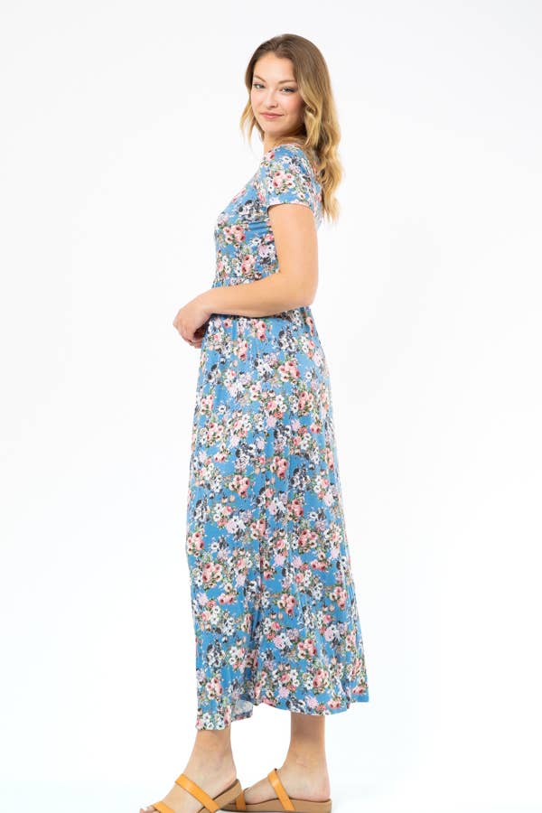Blue floral maxi: blue/grey