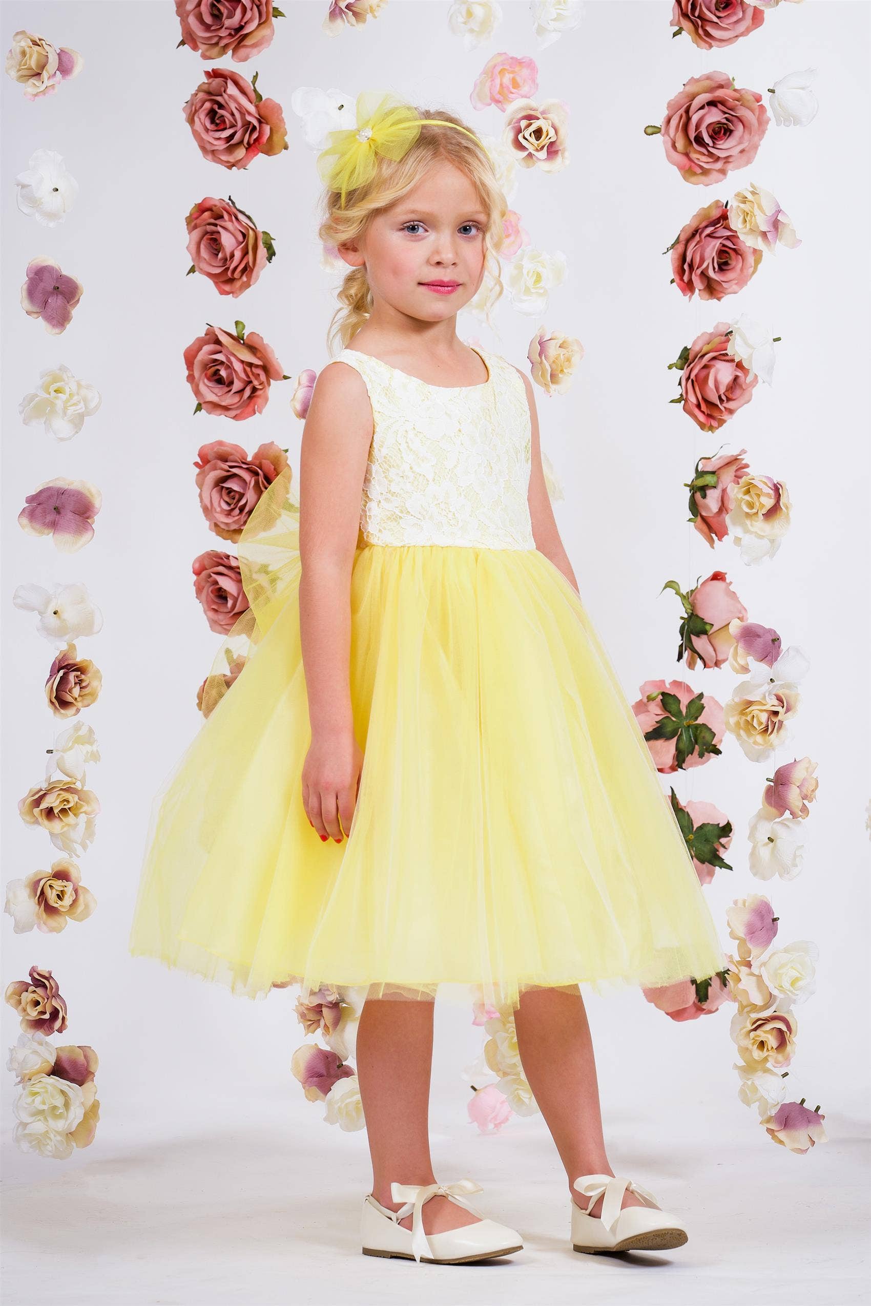 Lace Illusion Girls Dress With/Without 3 Mesh Flowers: No / Aqua / 4