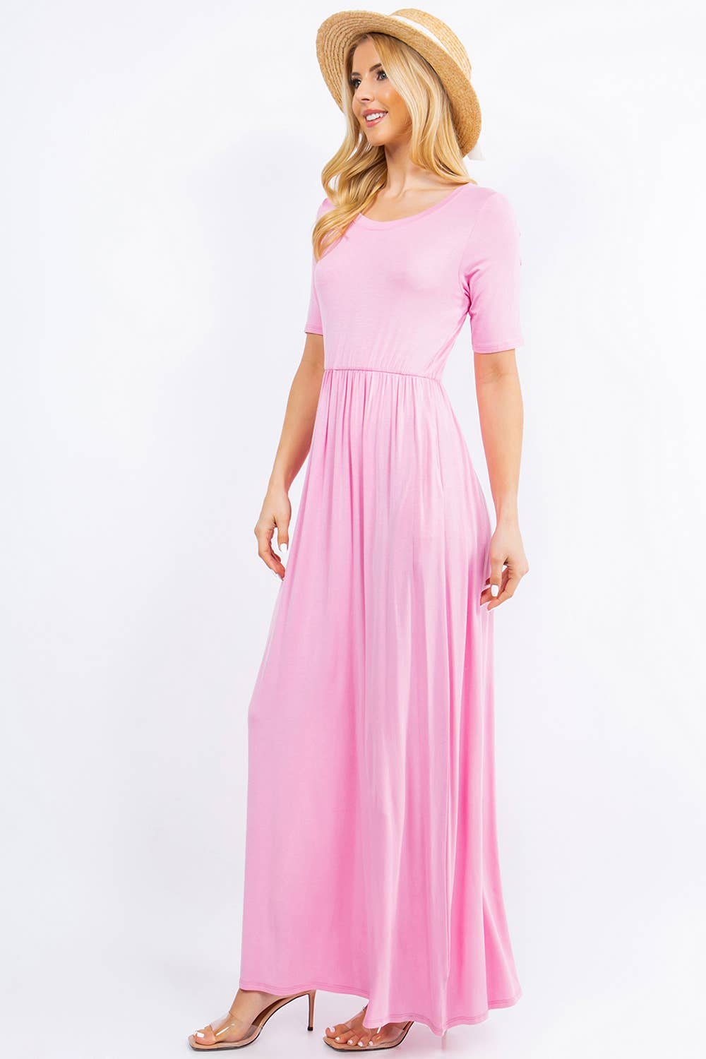 MODEST SHORT SLEEVE MAXI DRESS WITH POCKETS -CD23411T