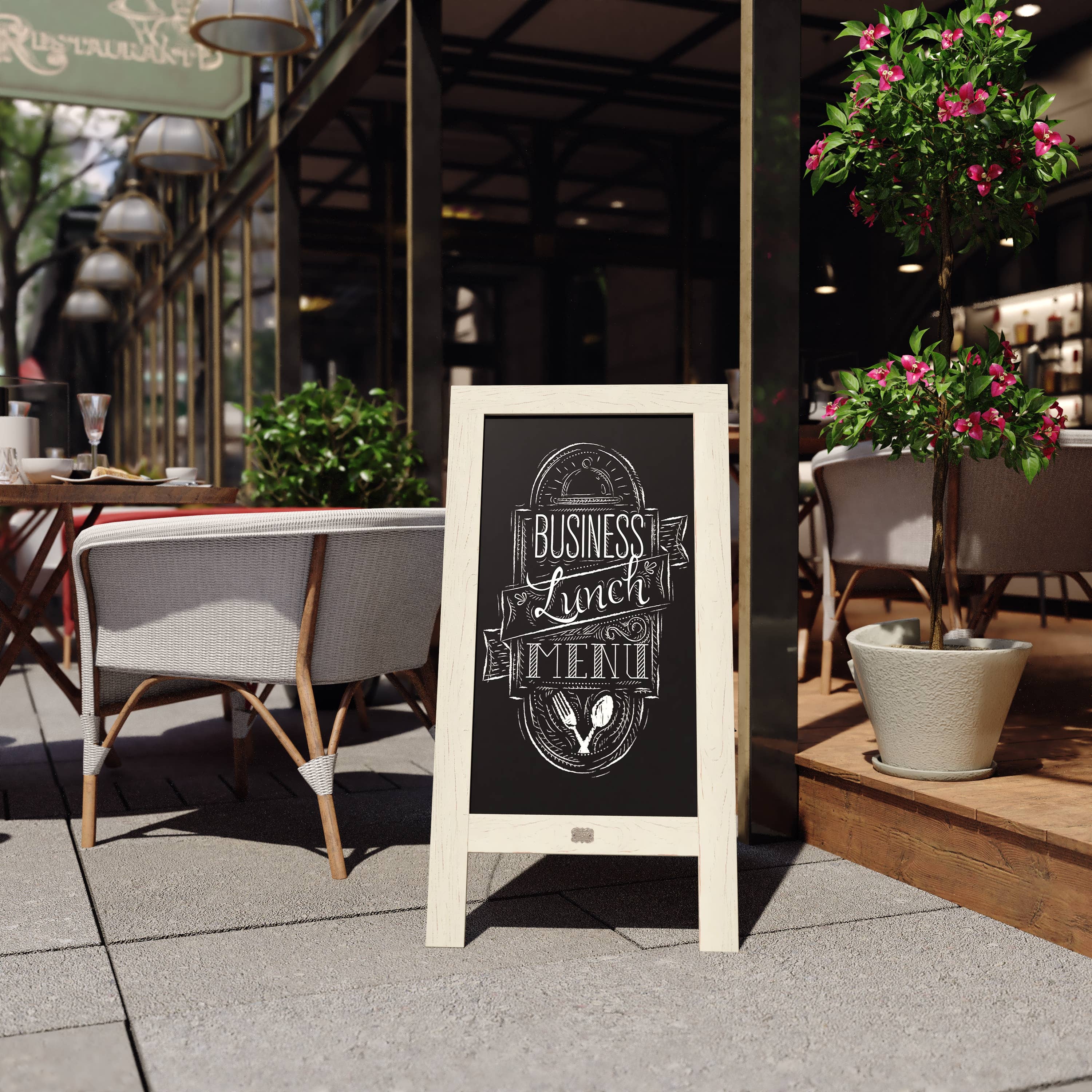 HBCY White Wooden A-Frame Magnetic Chalkboard