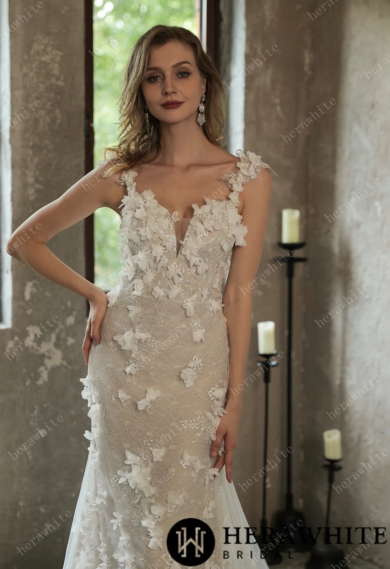 Stunning 3D Petal Lace Wedding Dress And Sparkle Tulle
