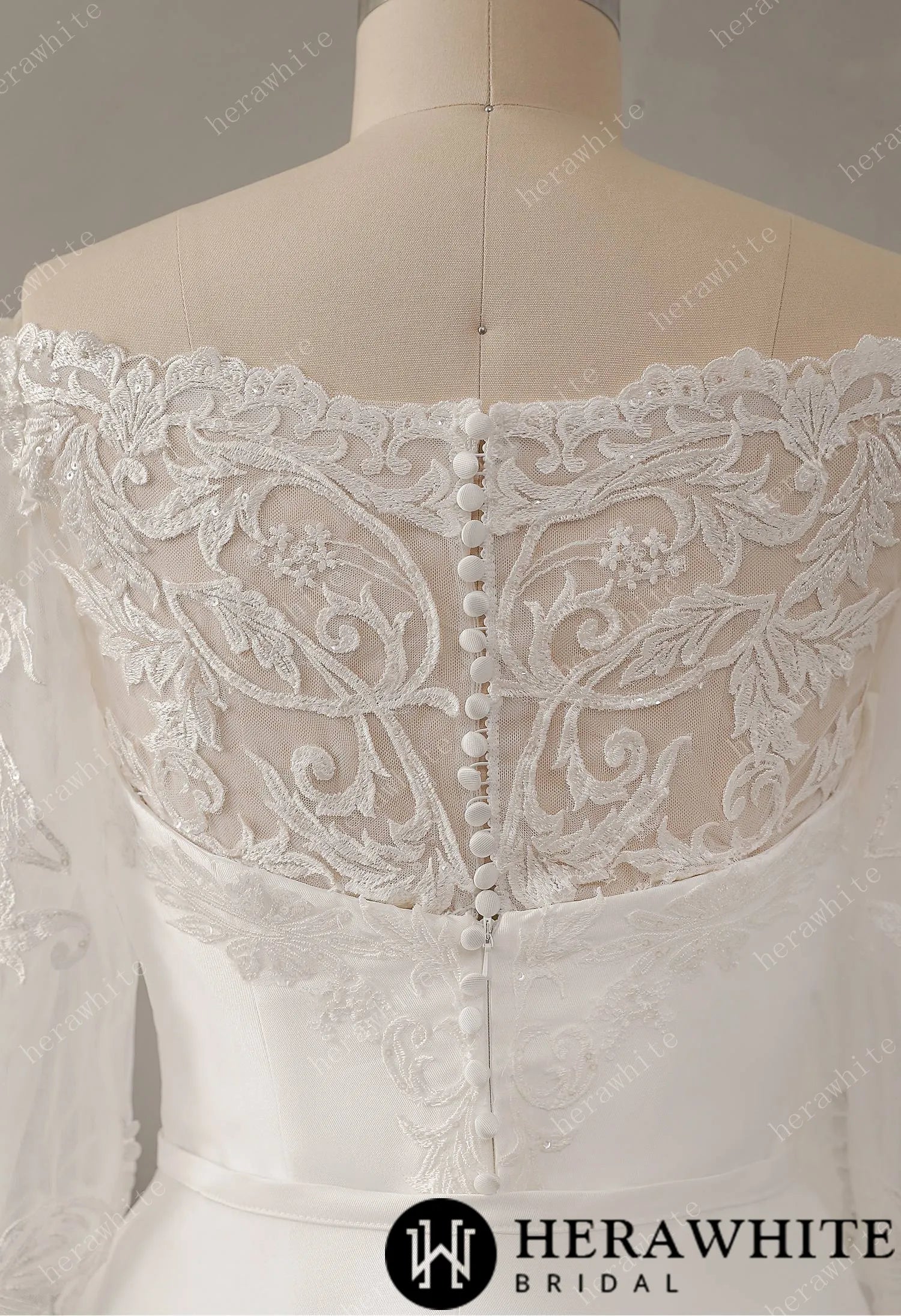 Off-the-shoulder Neckline Wedding Dress with Lace Back