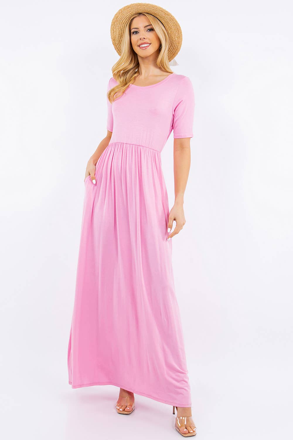 MODEST SHORT SLEEVE MAXI DRESS WITH POCKETS -CD23411T