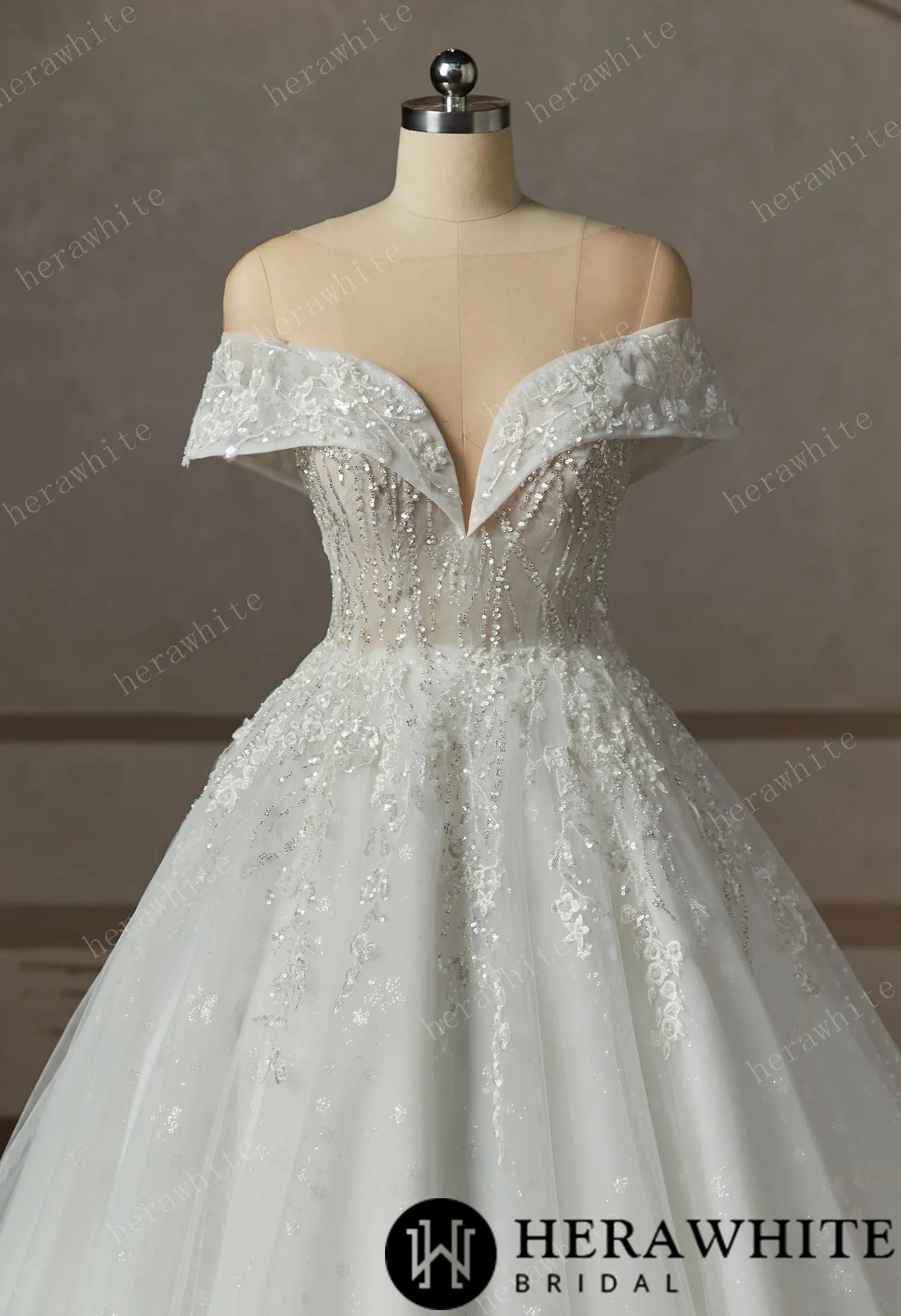 Princess Plunge Wrap Sleeves Ball Gown Wedding Dress