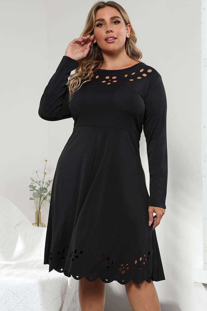 WOMEN PLUS SIZE PUNCHING LONG SLEEVE DRESS_CWDSD1738