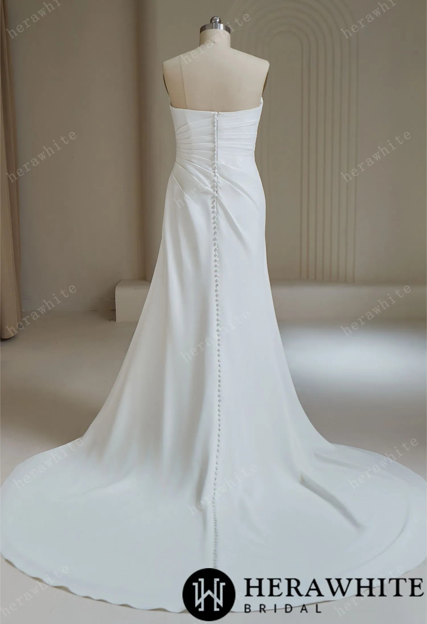 Simple Strapless Ruched with Slit Wedding Dress