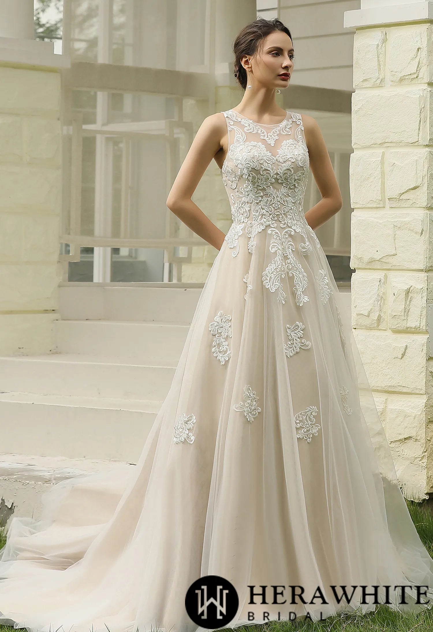 Illusion Halter Neckline Ball Gown Wedding Dress