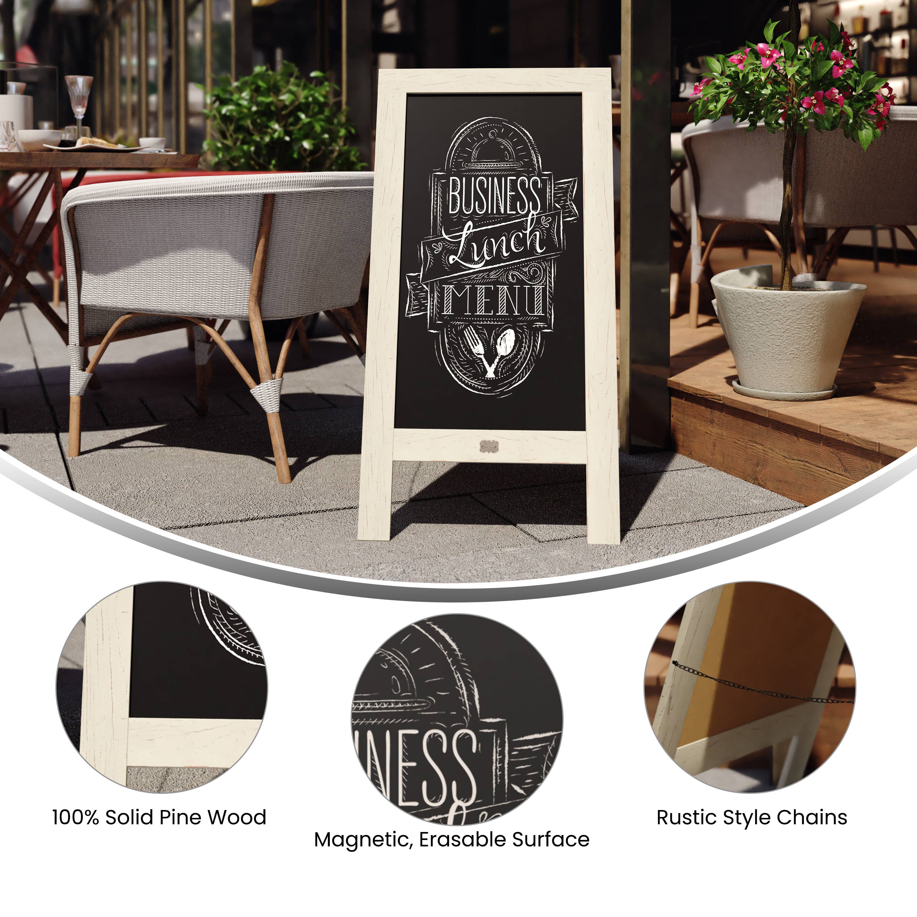 HBCY White Wooden A-Frame Magnetic Chalkboard