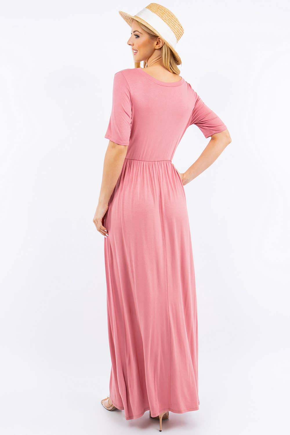 MODEST SHORT SLEEVE MAXI DRESS WITH POCKETS -CD23411T