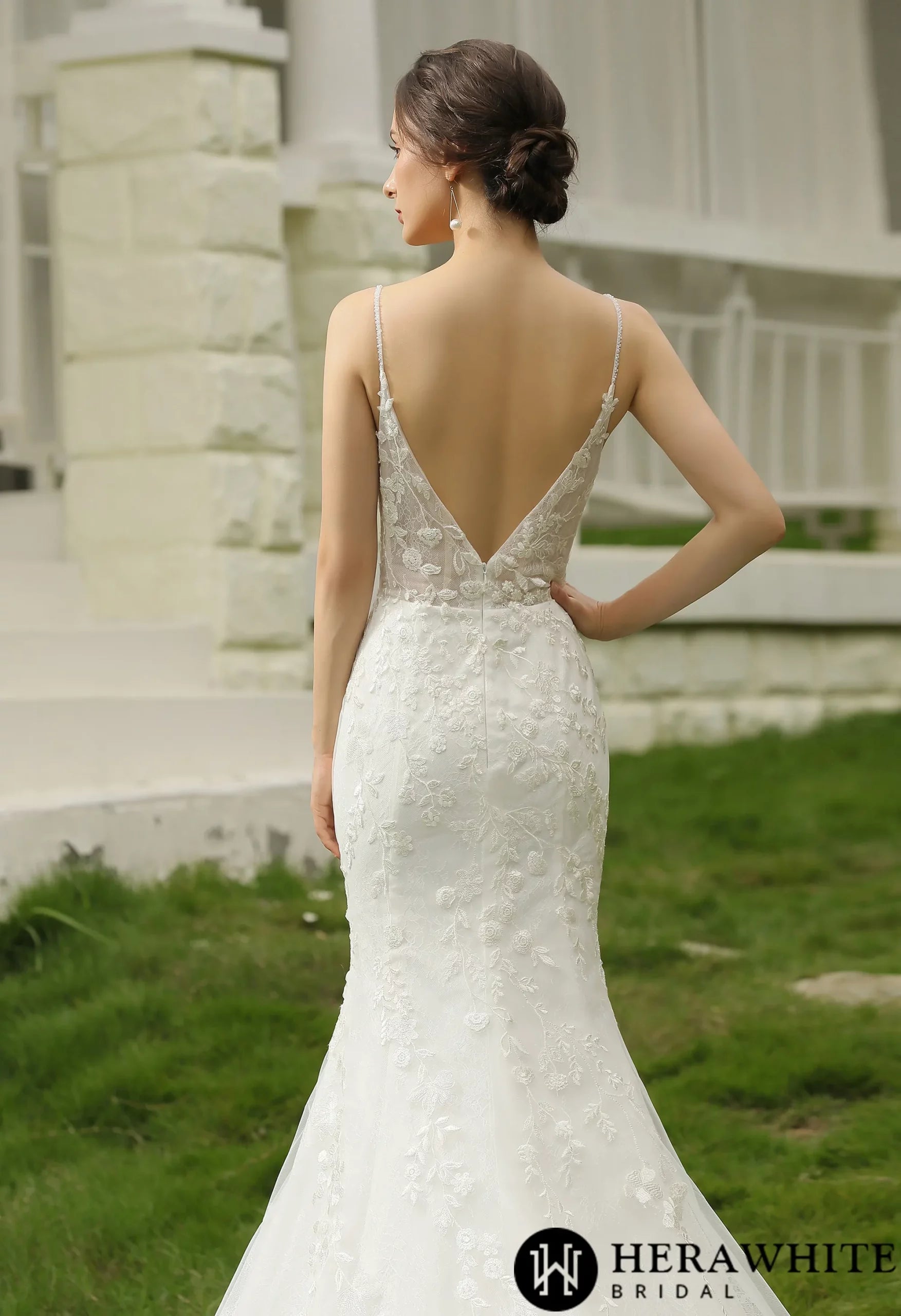 Spaghetti Beading Strap Fit To Flare Wedding Dress