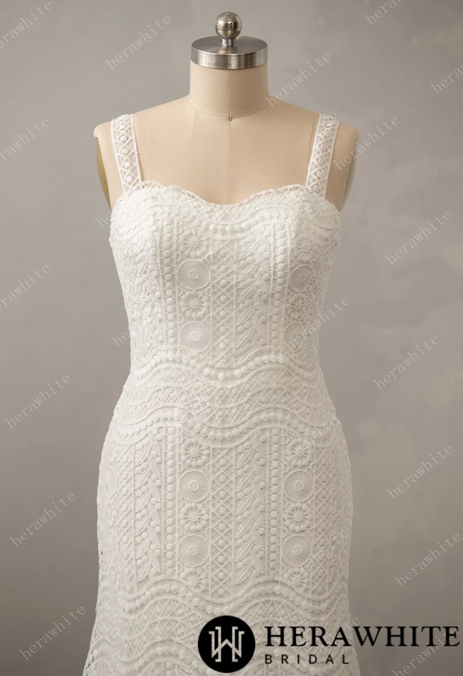 Romantic Boho Lace Sweetheart Neckline Sheath Bridal Dress