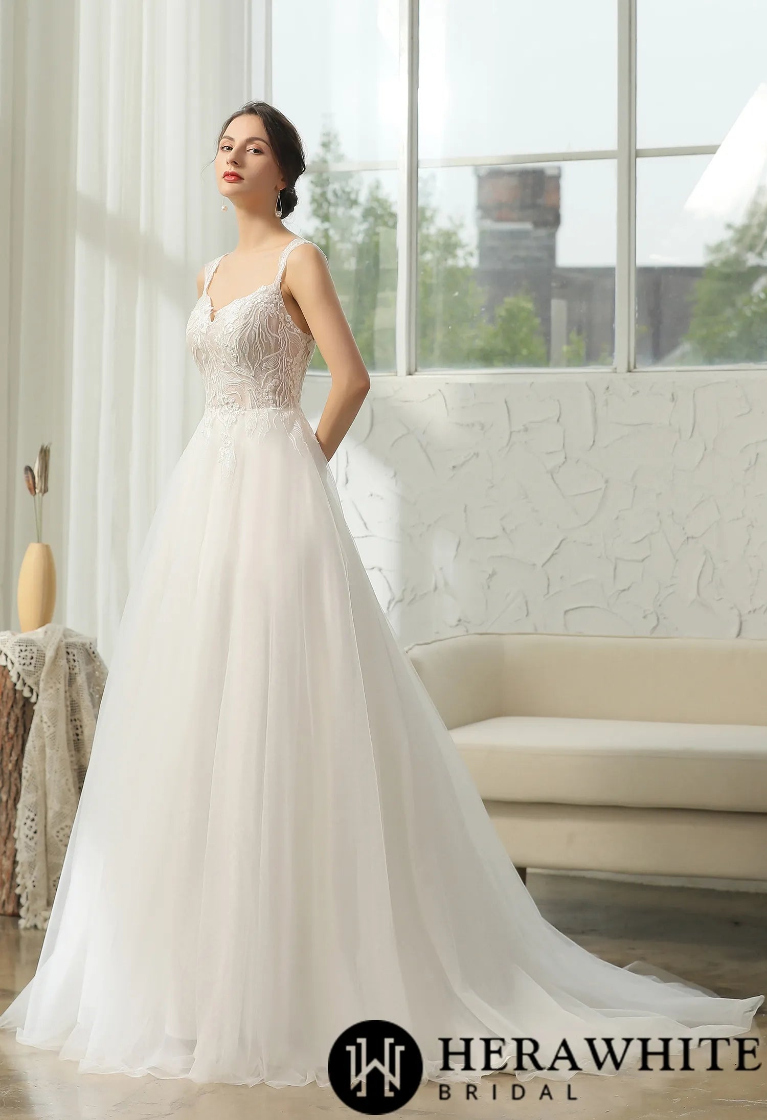 Cap Sleeve Wedding Dress With Glittery Appliqués