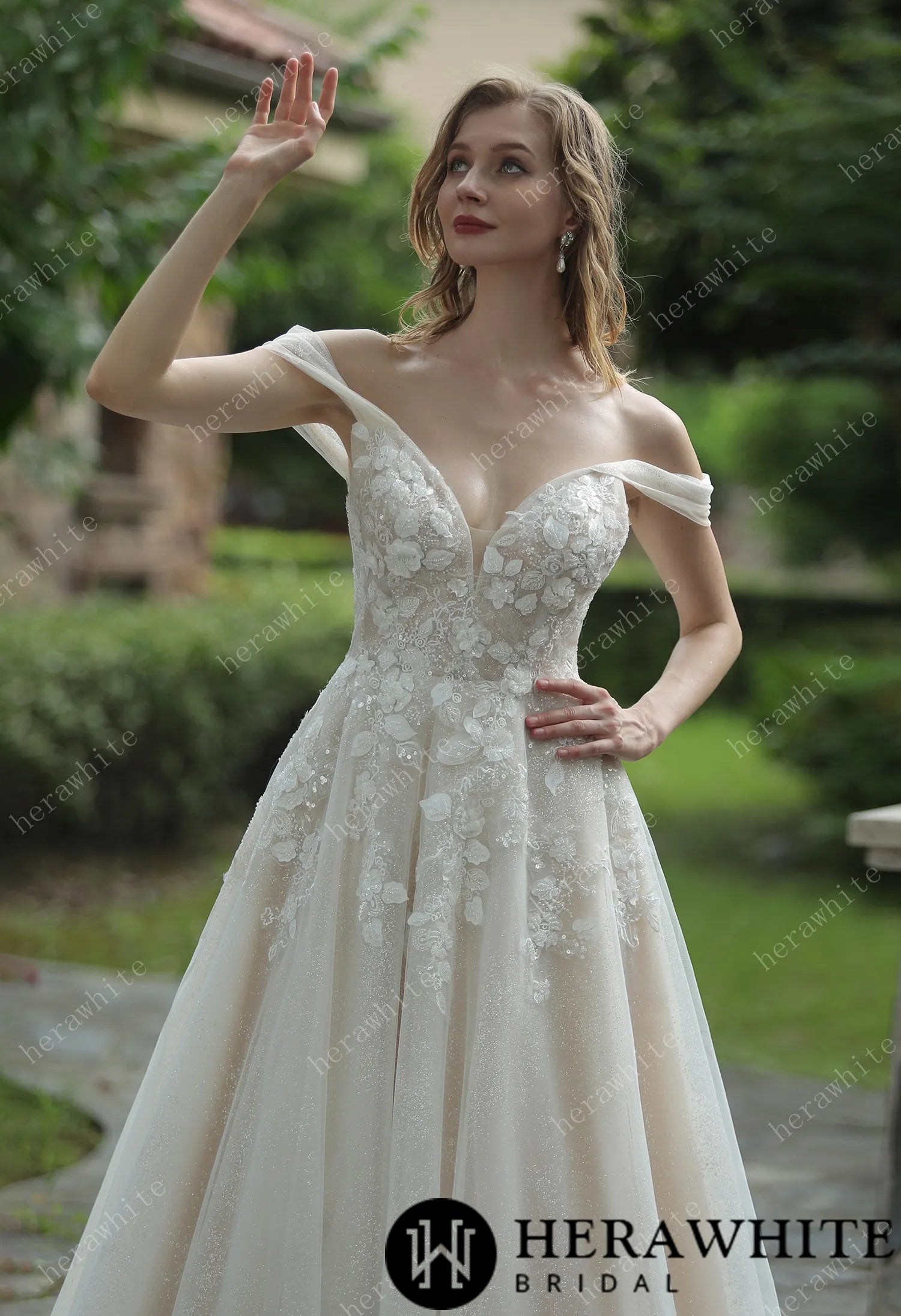 Elegant Floral 3D Lace Wedding Dress With Off-Shoulder Straps