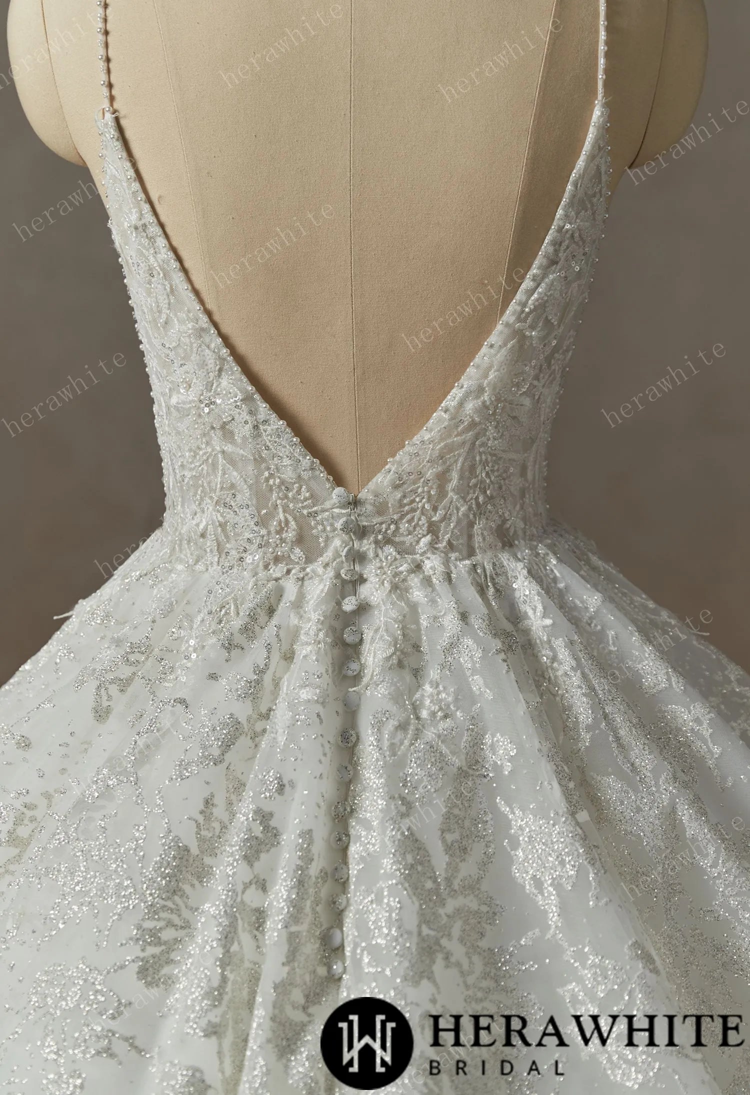 Princess Beaded Deep-plunge Ball Gown Wedding Dress