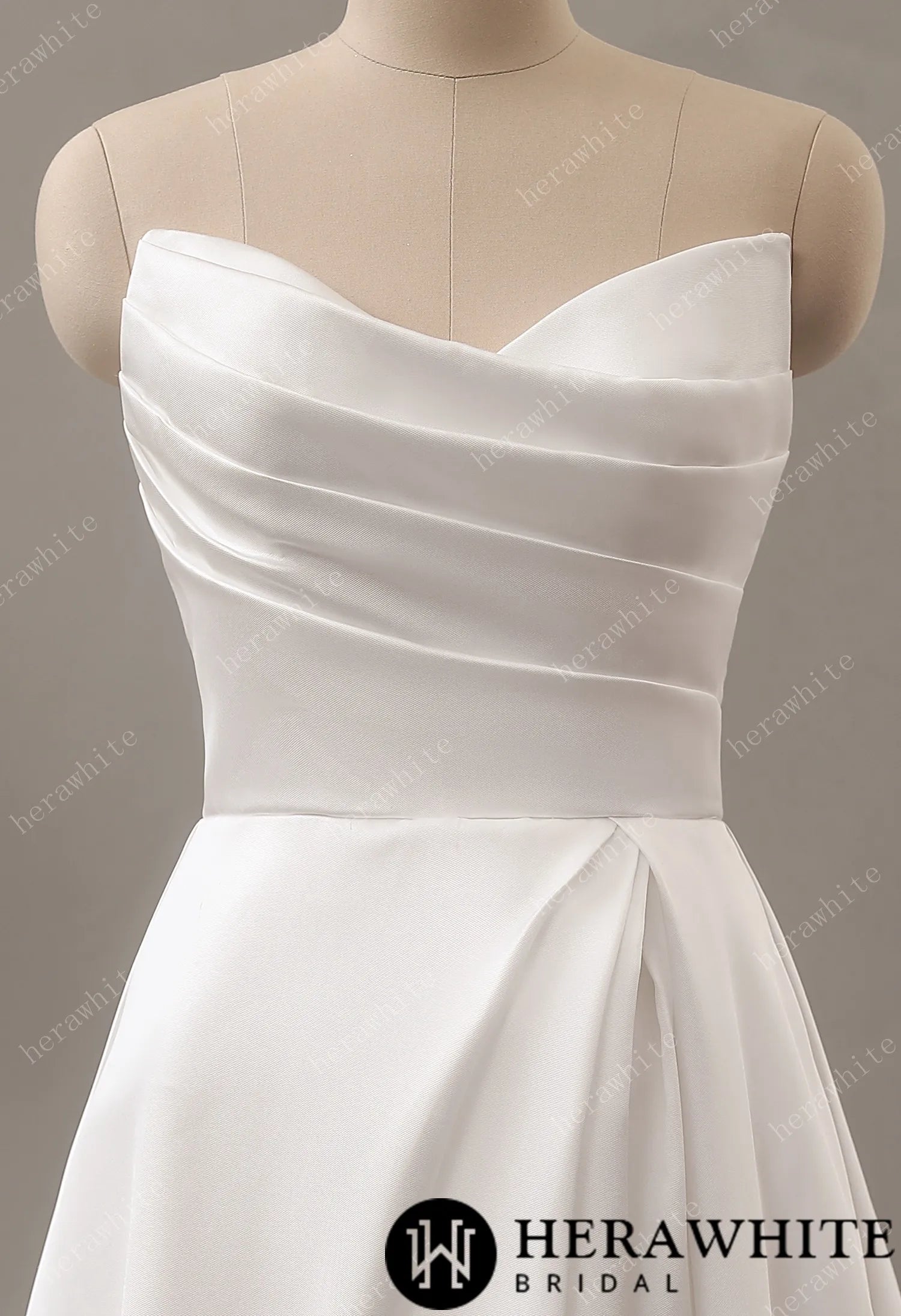 Strapless Mikado A-Line Wedding Dress with Pleated Bodice