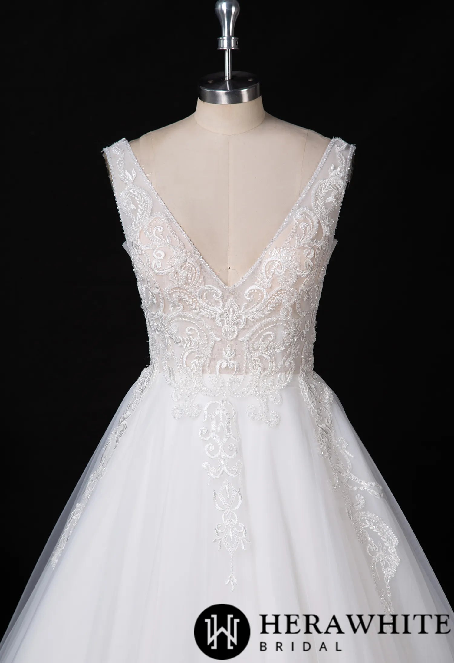 Plunging V-neckline Wedding Dress With Long Train