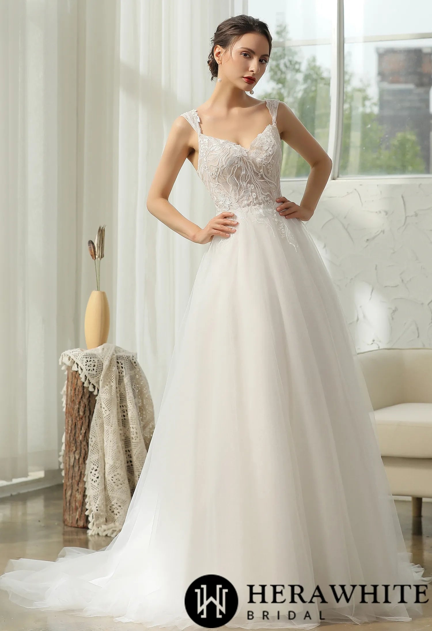 Cap Sleeve Wedding Dress With Glittery Appliqués