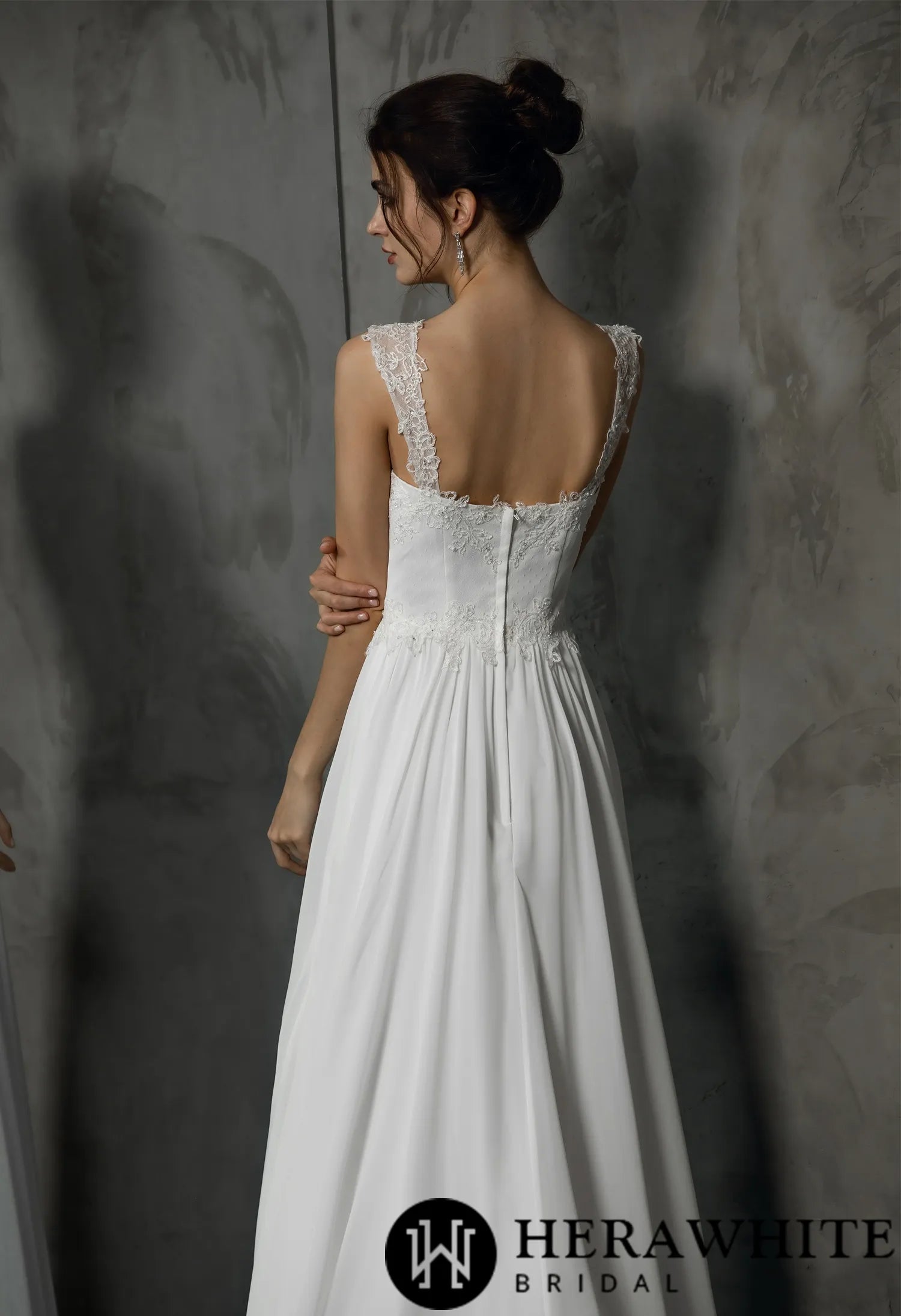Stunning V Neckline Chiffon Wedding Dress With Beaded Appliques