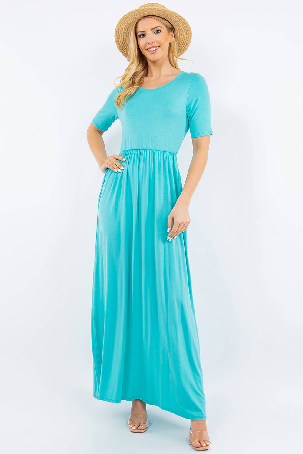 MODEST SHORT SLEEVE MAXI DRESS WITH POCKETS -CD23411T