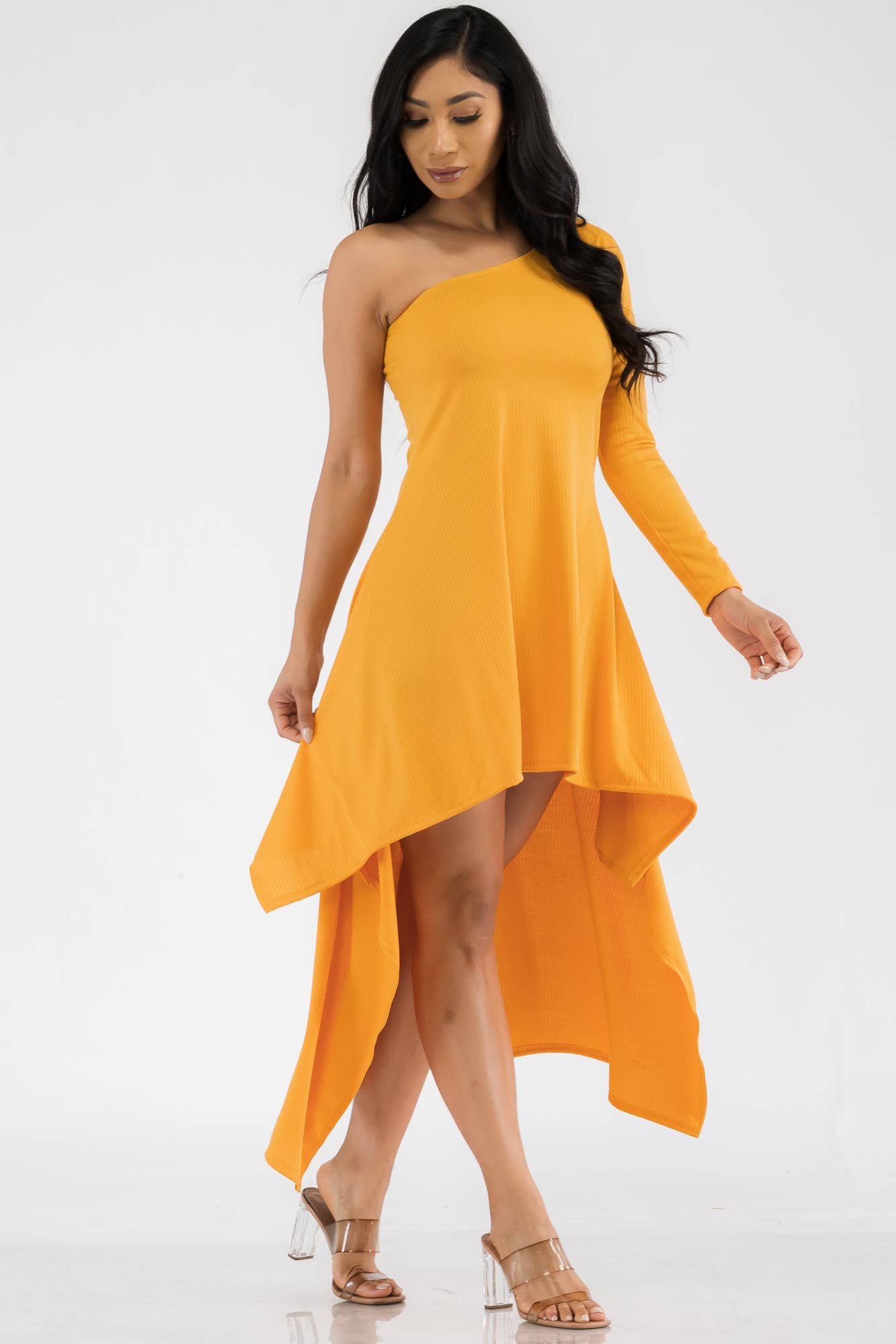 HH597R-SOL - One Shoulder High Low Maxi Dress