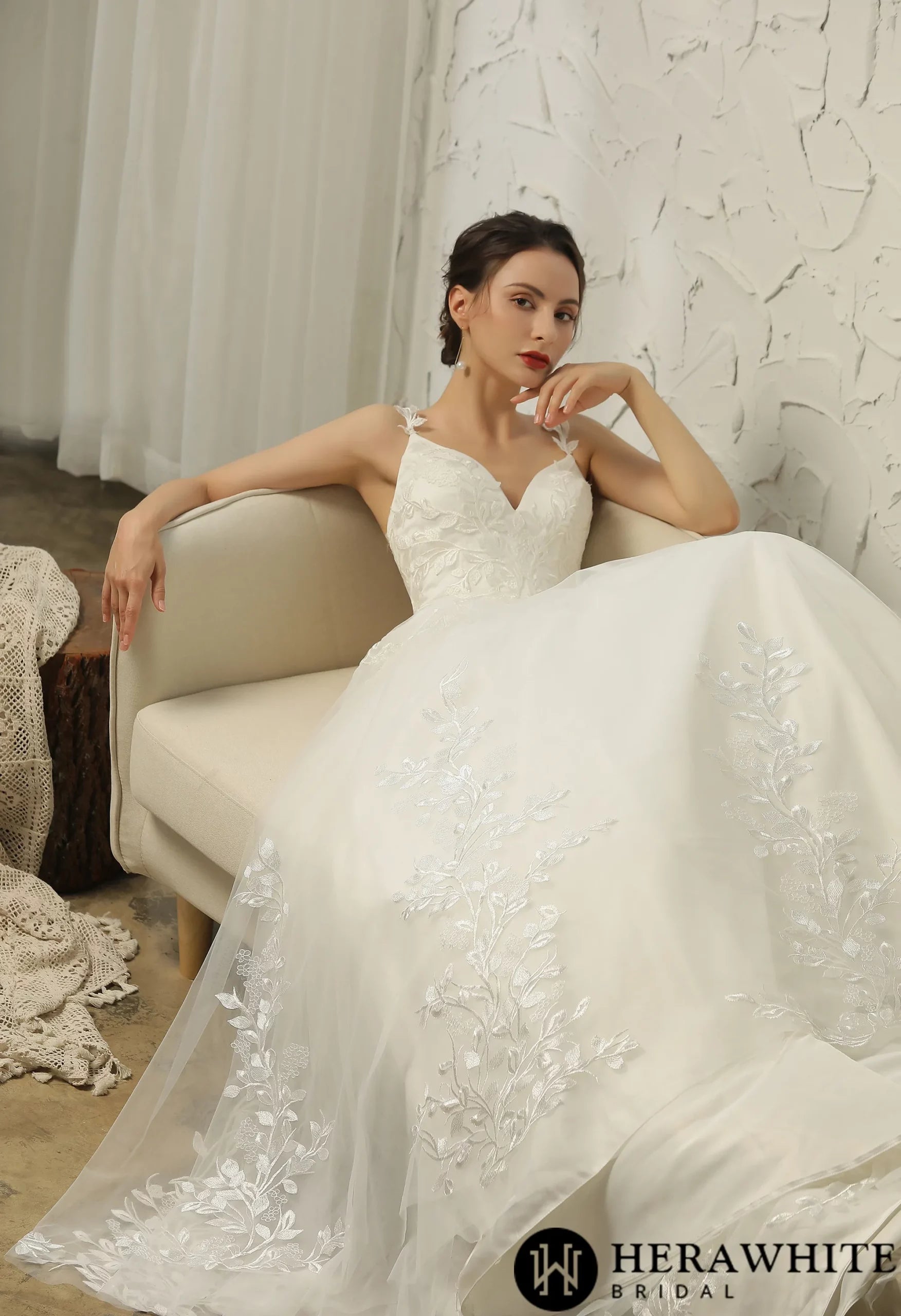 Appliquéd Straps Keyhole Back Bridal Gown