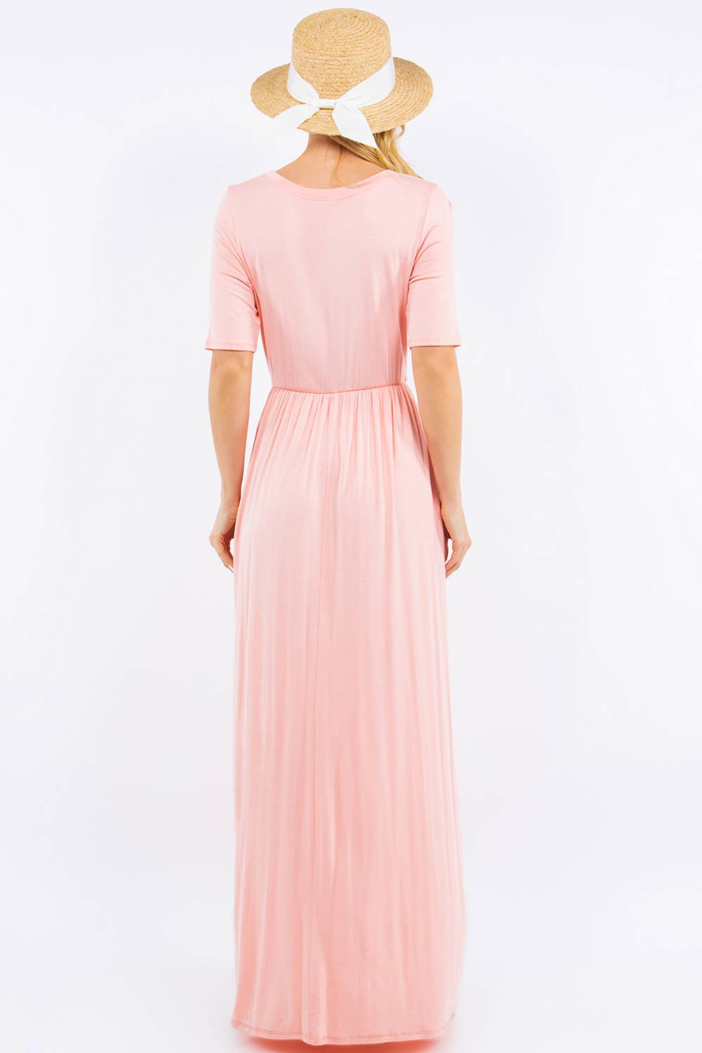 MODEST SHORT SLEEVE MAXI DRESS WITH POCKETS -CD23411T