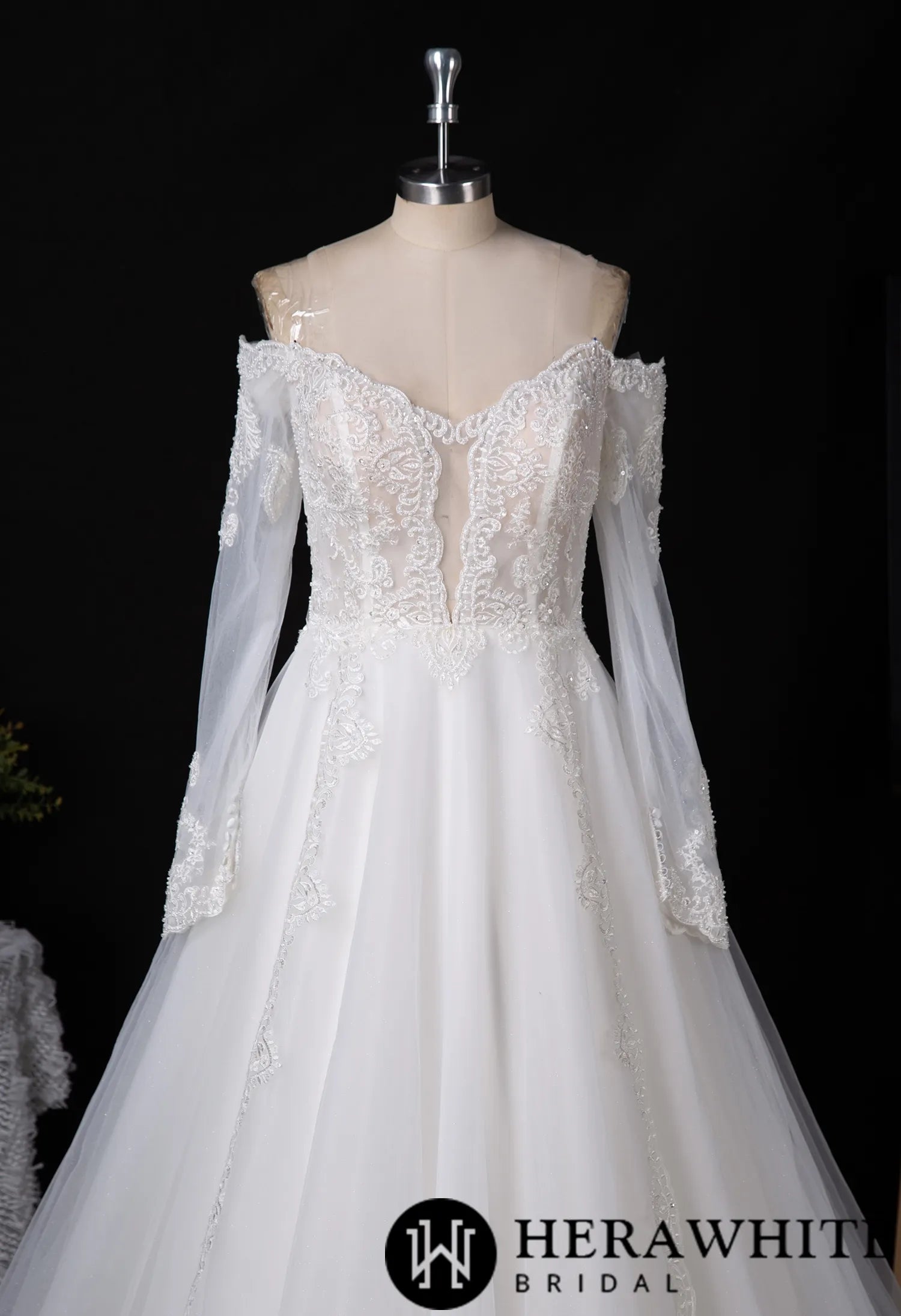Long Sleeve Wedding Gown With Illusion Plunge