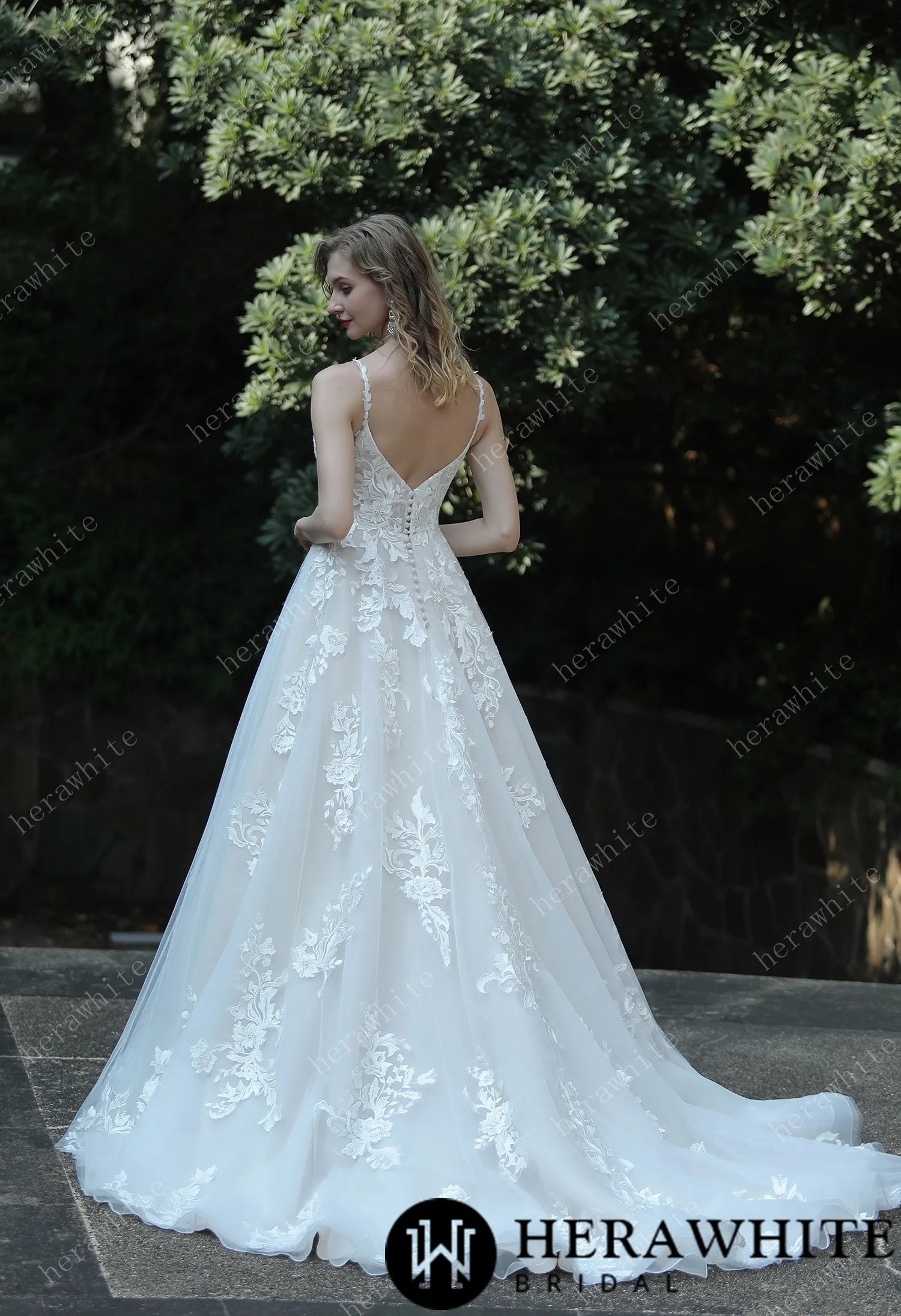 Ethereal A-Line Wedding Dress With Frosted Flower Lace