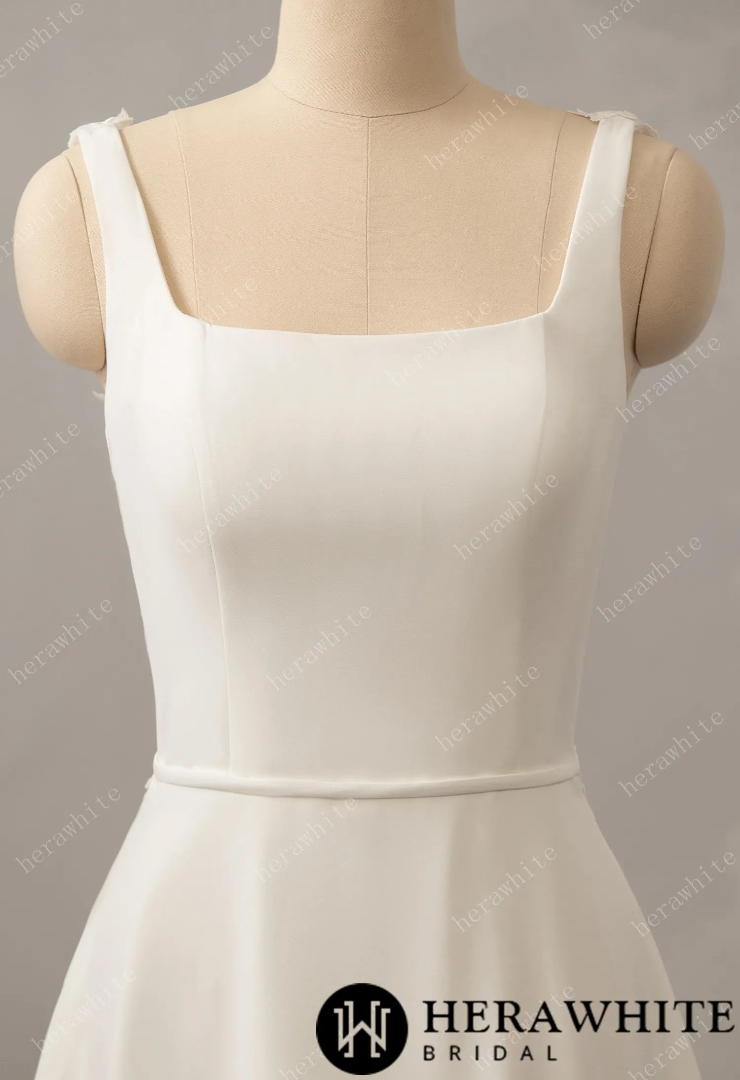 Square Neck Stretch Crepe A-line Gown with Illusion Back