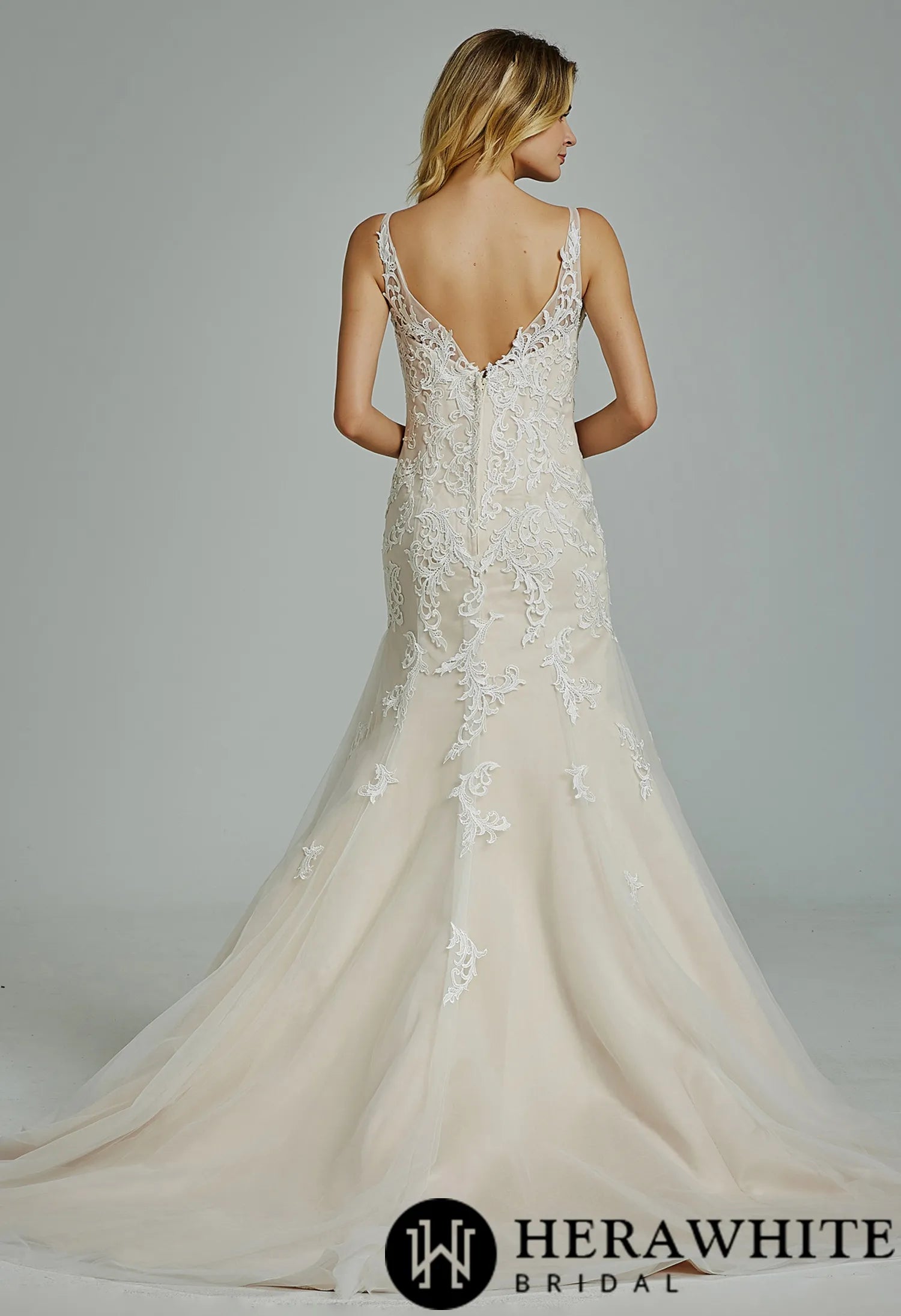 Gorgeous Appliques V Neck Fit& Flare Wedding Gown