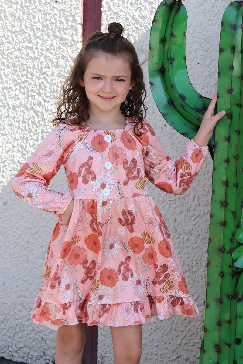 CACTUS /FLORAL PRINTED RUFFLE HEM DRESS. GLD060709-JEANN: 4T