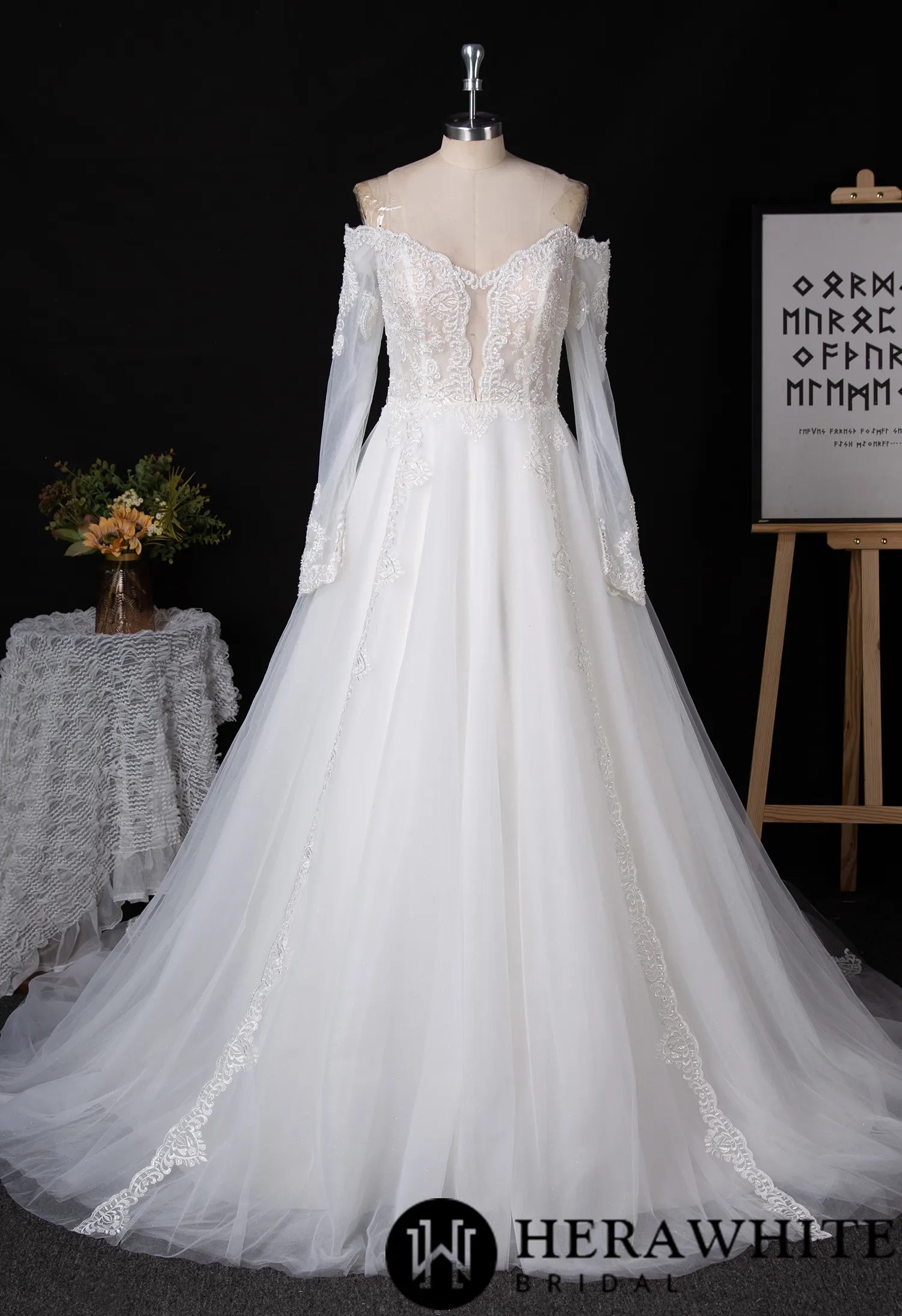Long Sleeve Wedding Gown With Illusion Plunge