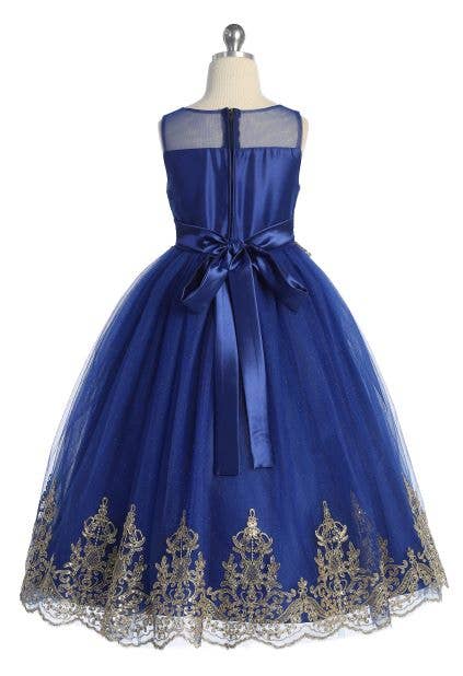 Gold Cording Embroidered Sleeveless Girls Dress