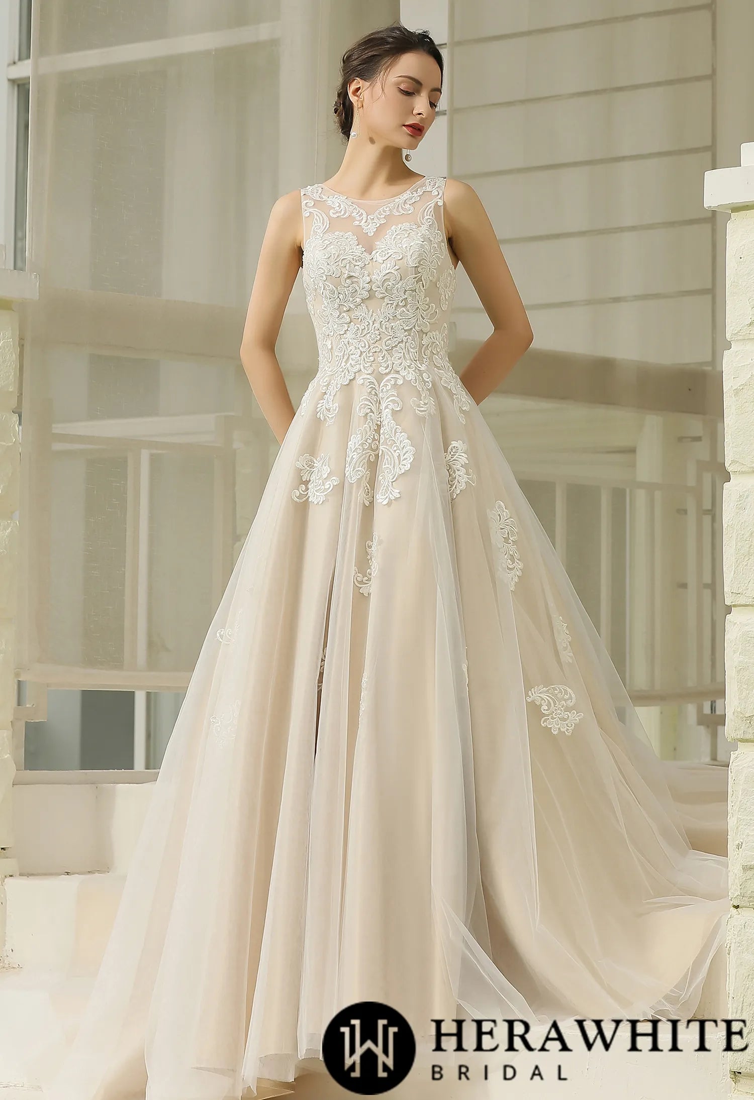 Illusion Halter Neckline Ball Gown Wedding Dress