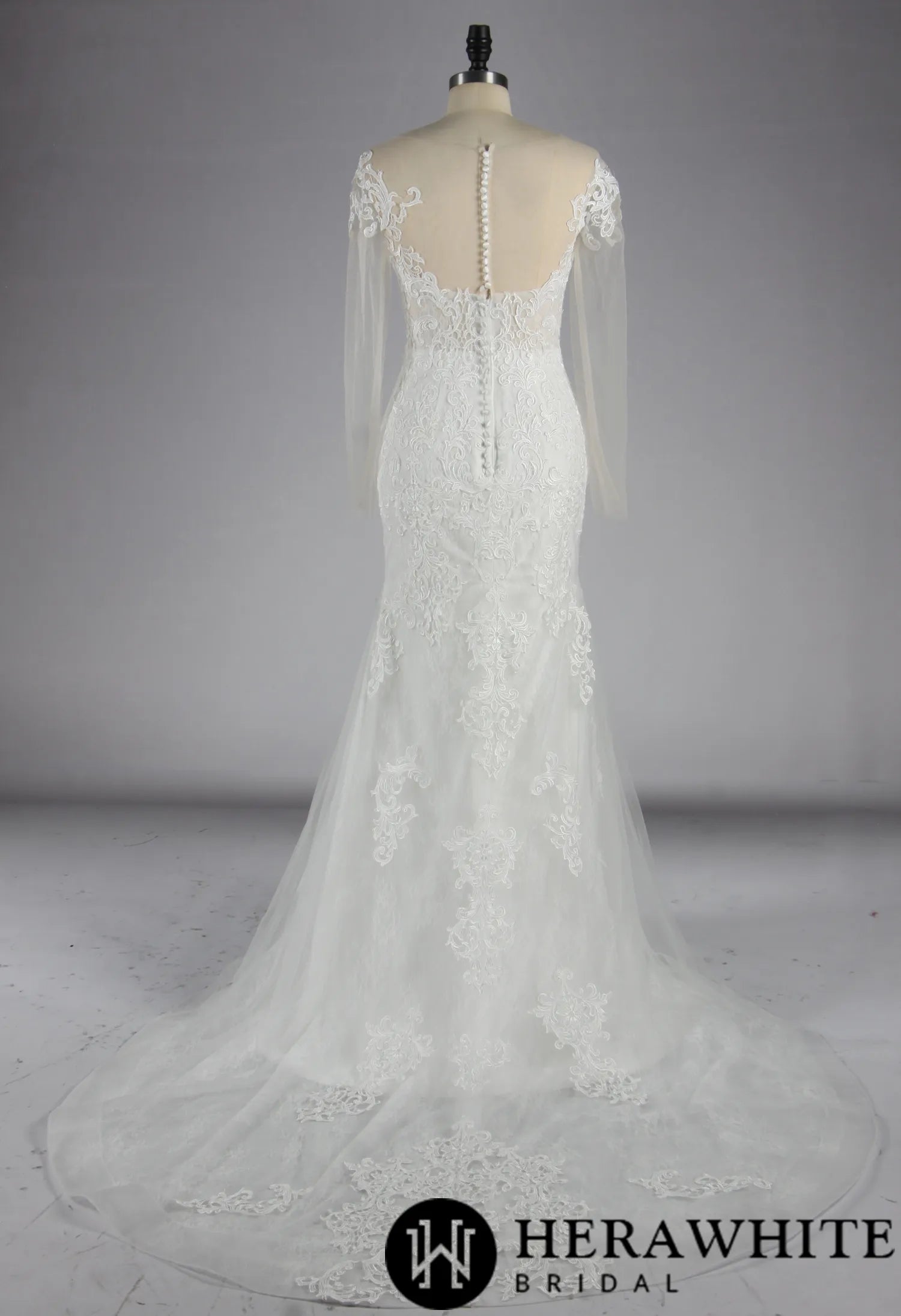 Plus Size Illusion Lace Fit and Flare Wedding Dress