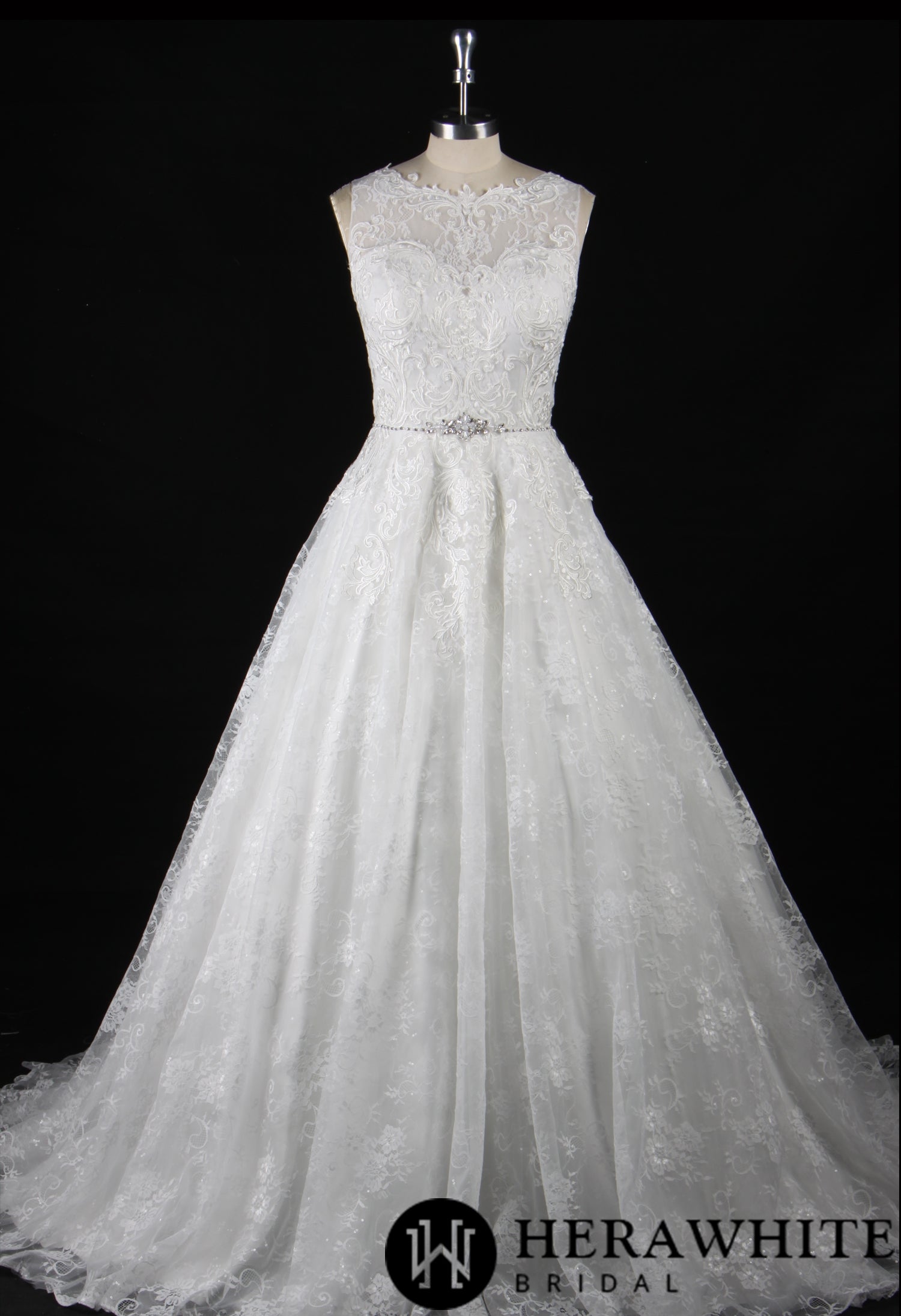 Strapless Embroidered Lace Illusion Bodice Wedding Dress