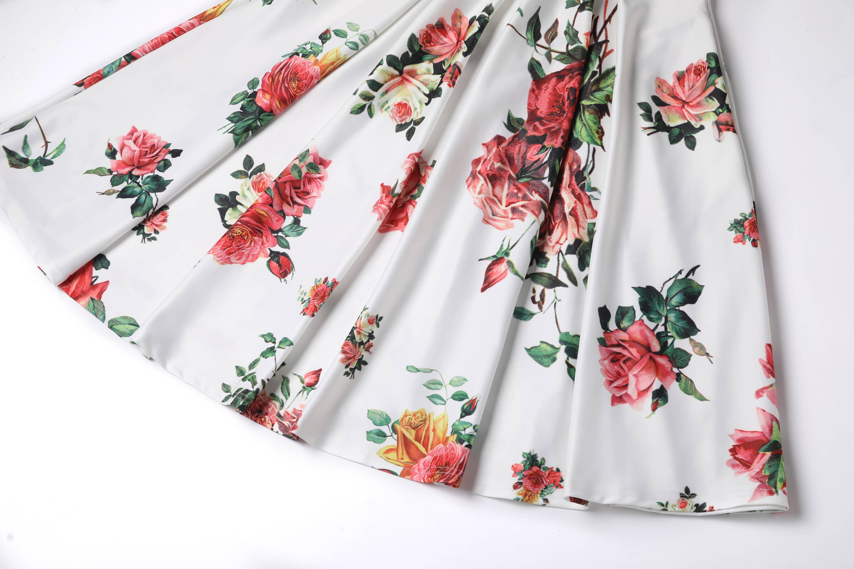 Off Shoulder Flared Pocket Dress White Pink Yellow Roses