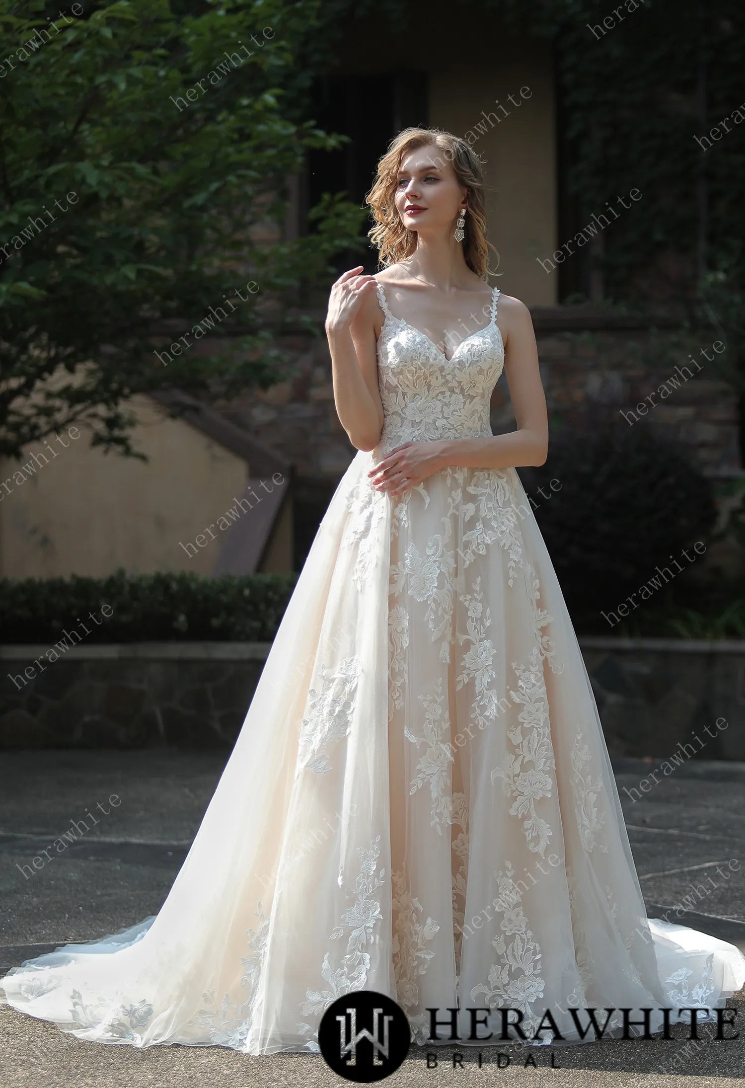 Ethereal A-Line Wedding Dress With Frosted Flower Lace