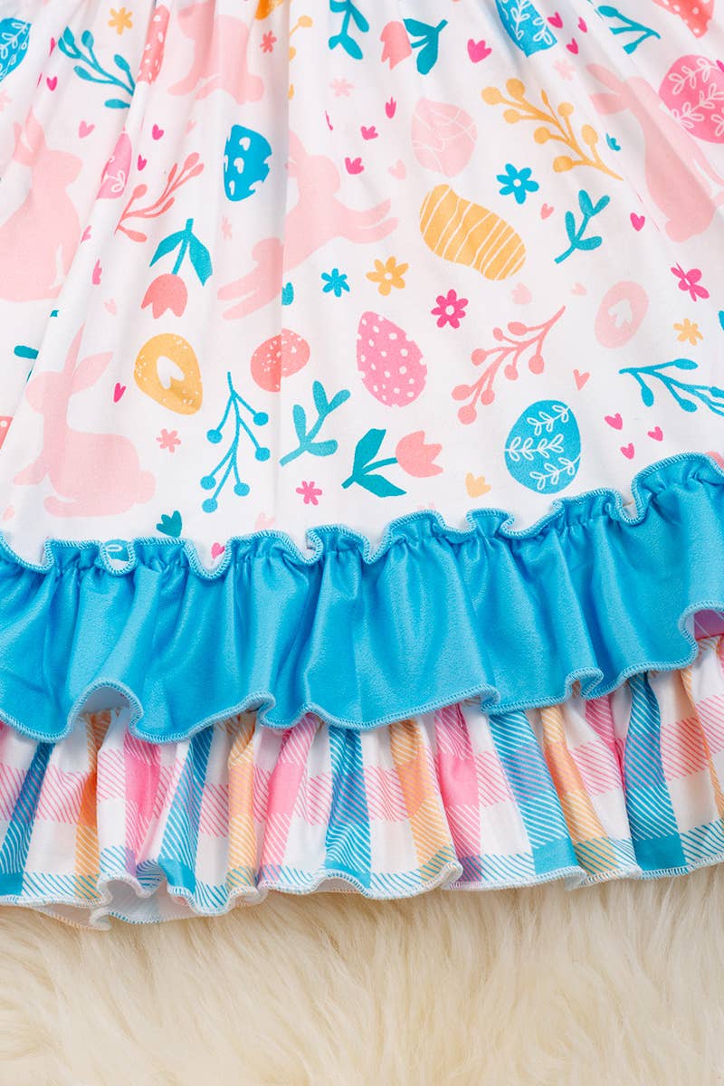 EASTER PRINTED DRESS W/TURQUOISE . DRG20114006 JEANN: XS