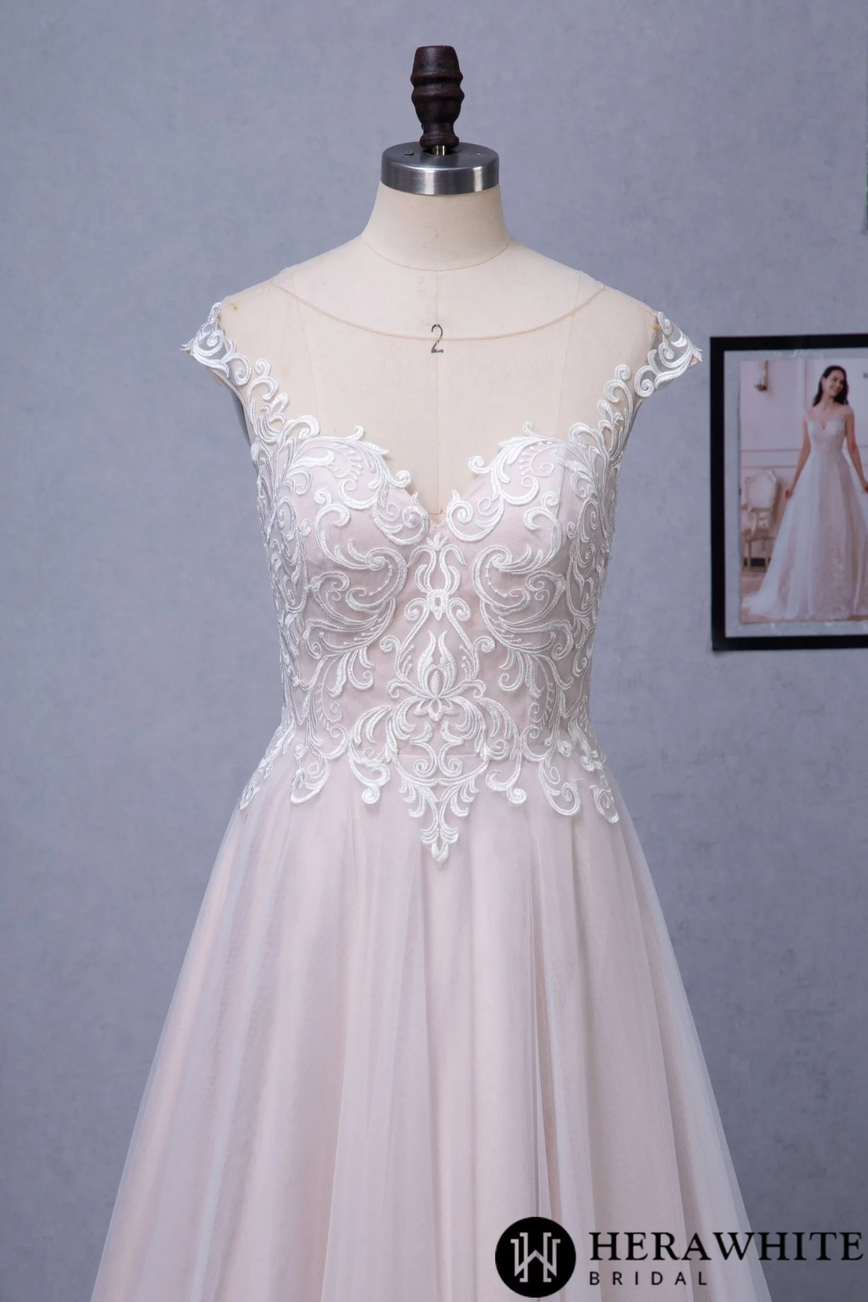 Illusion A-Line Scoop Neckline Lace Bridal Gown