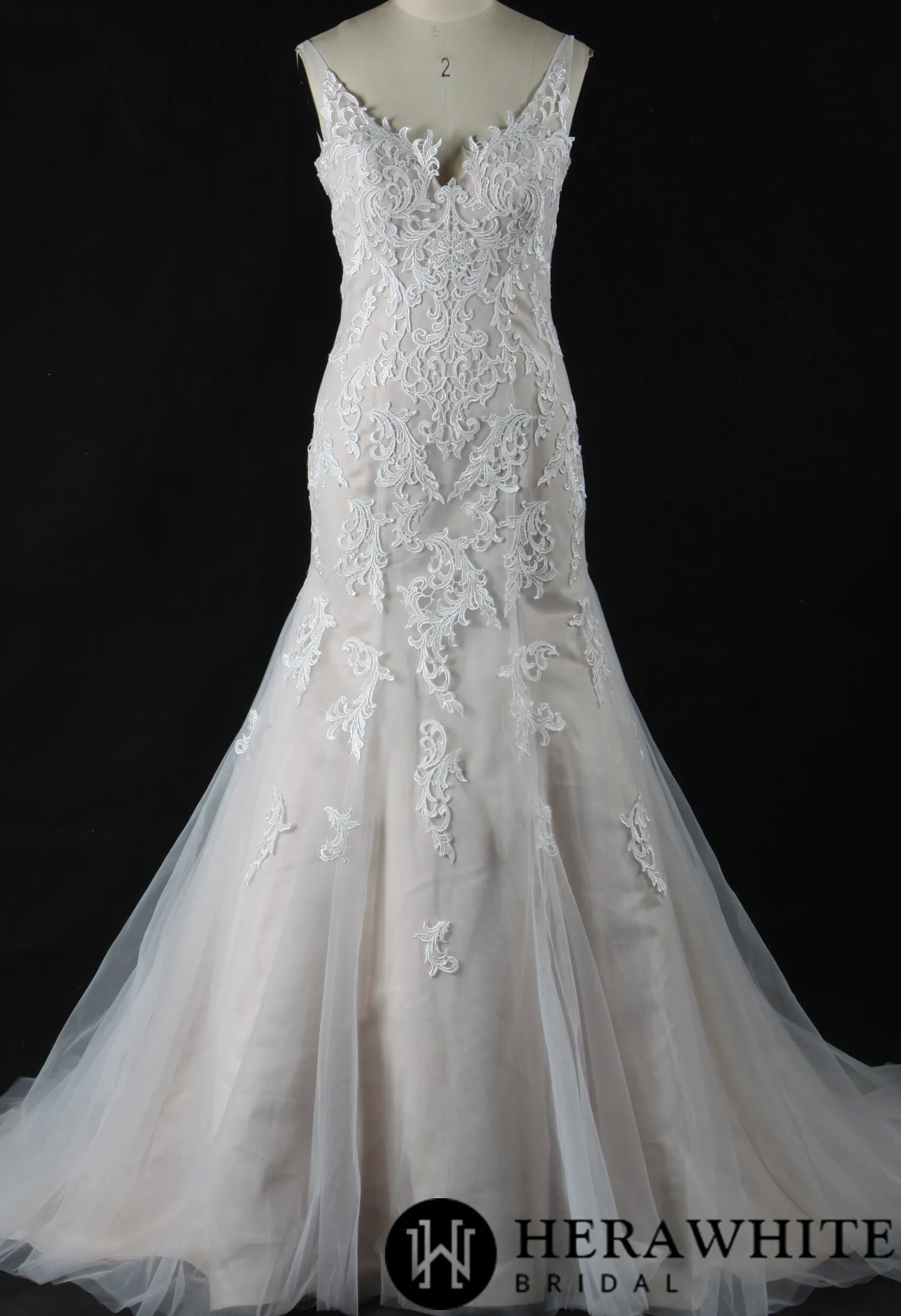 Gorgeous Appliques V Neck Fit& Flare Wedding Gown