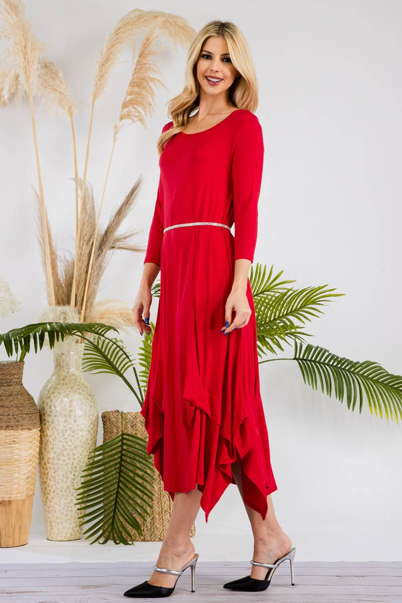 RED LAYERED BOTTOM DRESS IN MISSY & PLUS SIZE -CD43771