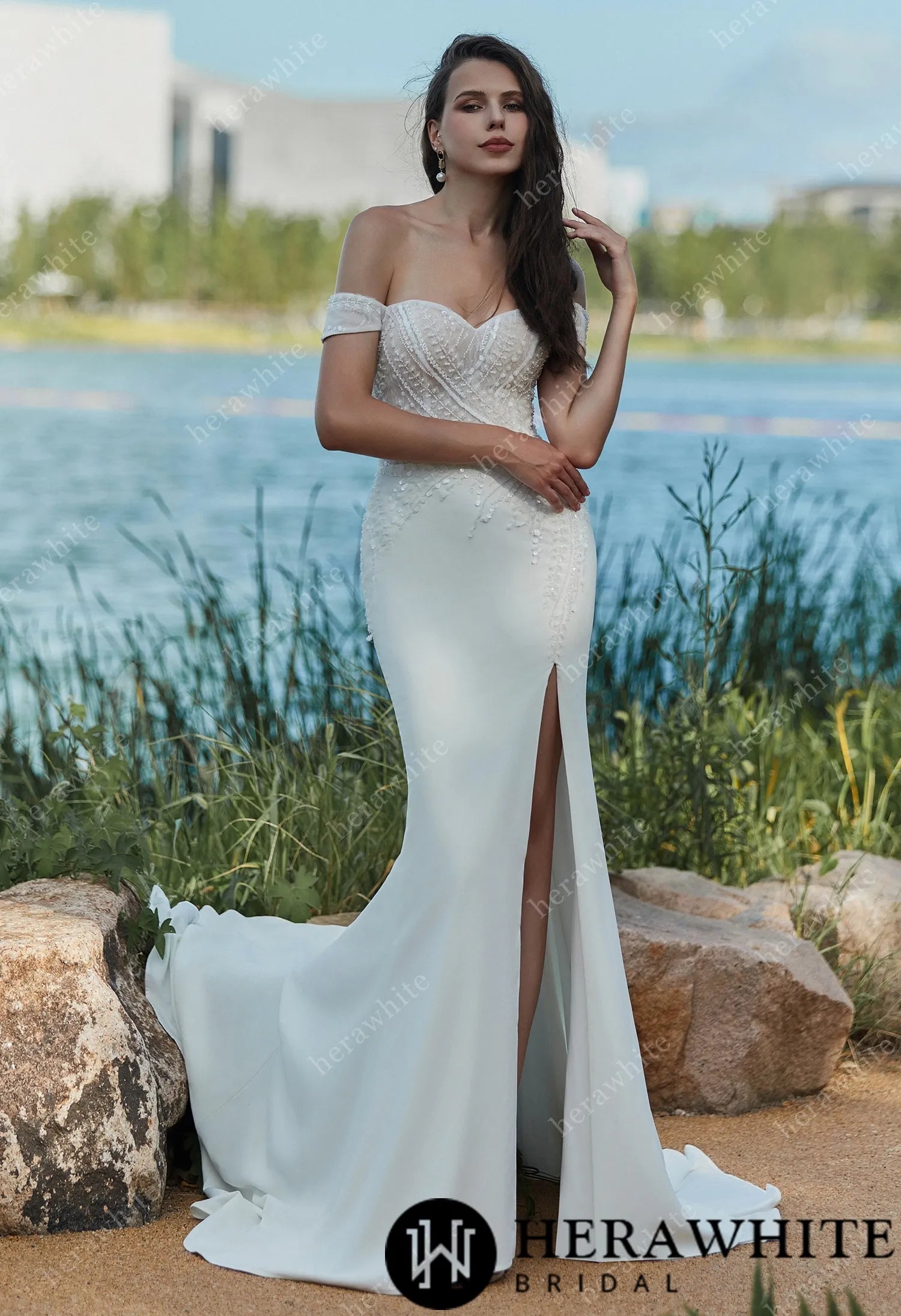 Summer Off-the-shoulder Sheath Crepe Wedding dress Forever & Always Summer Off-the-shoulder Sheath Crepe Wedding dress Forever & Always