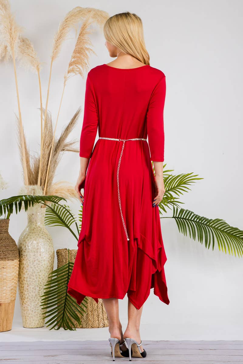 RED LAYERED BOTTOM DRESS IN MISSY & PLUS SIZE -CD43771