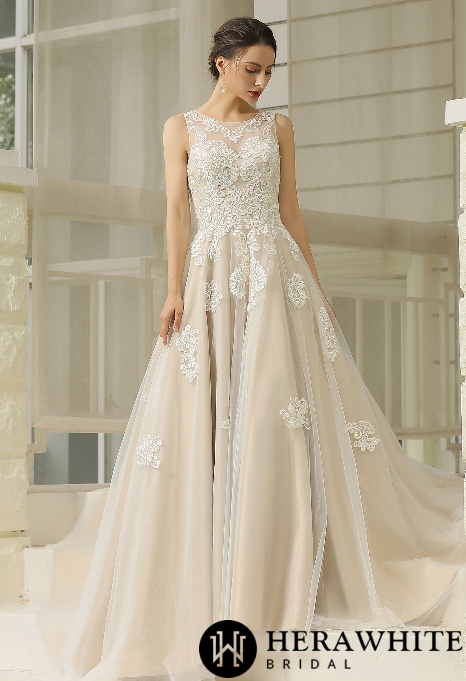 Illusion Halter Neckline Ball Gown Wedding Dress